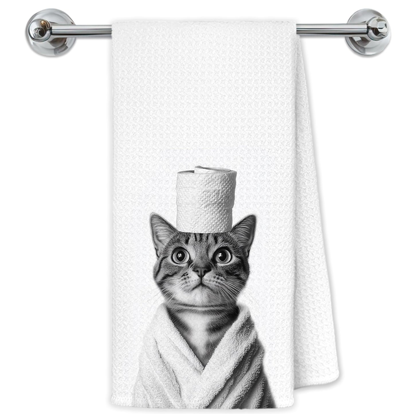 Blue and White Chinoiserie Orange Cat Bathroom Hand Towels, Orange Cat Gifts, Funny Oriental Kitty Decorative Hand Towels Bathroom Restroom Washroom Yoga Spa Zen Decor, 16x24 Inch BST326L