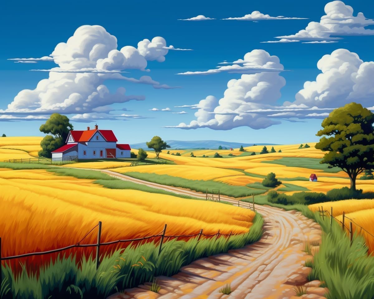 VOAA Diamond Painting Kits for Adults 5D DIY Farmhouse Countryside Landscape, 12x16 Inch Full Drill Round Diamond Art, Wheat Field Barn Beginners Craft Kit for Home Wall Decor Gift WN420