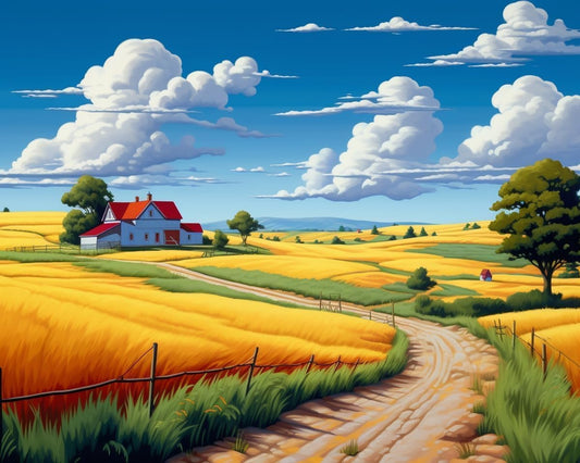VOAA Diamond Painting Kits for Adults 5D DIY Farmhouse Countryside Landscape, 12x16 Inch Full Drill Round Diamond Art, Wheat Field Barn Beginners Craft Kit for Home Wall Decor Gift WN420