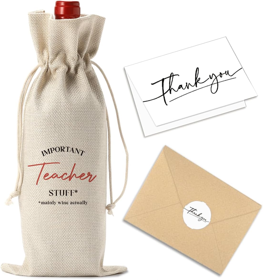 Teacher Appreciation Wine Bag With Thank You Card - Cool Christmas Birthday Gifts for Women Men - Important Teacher Stuff BST202
