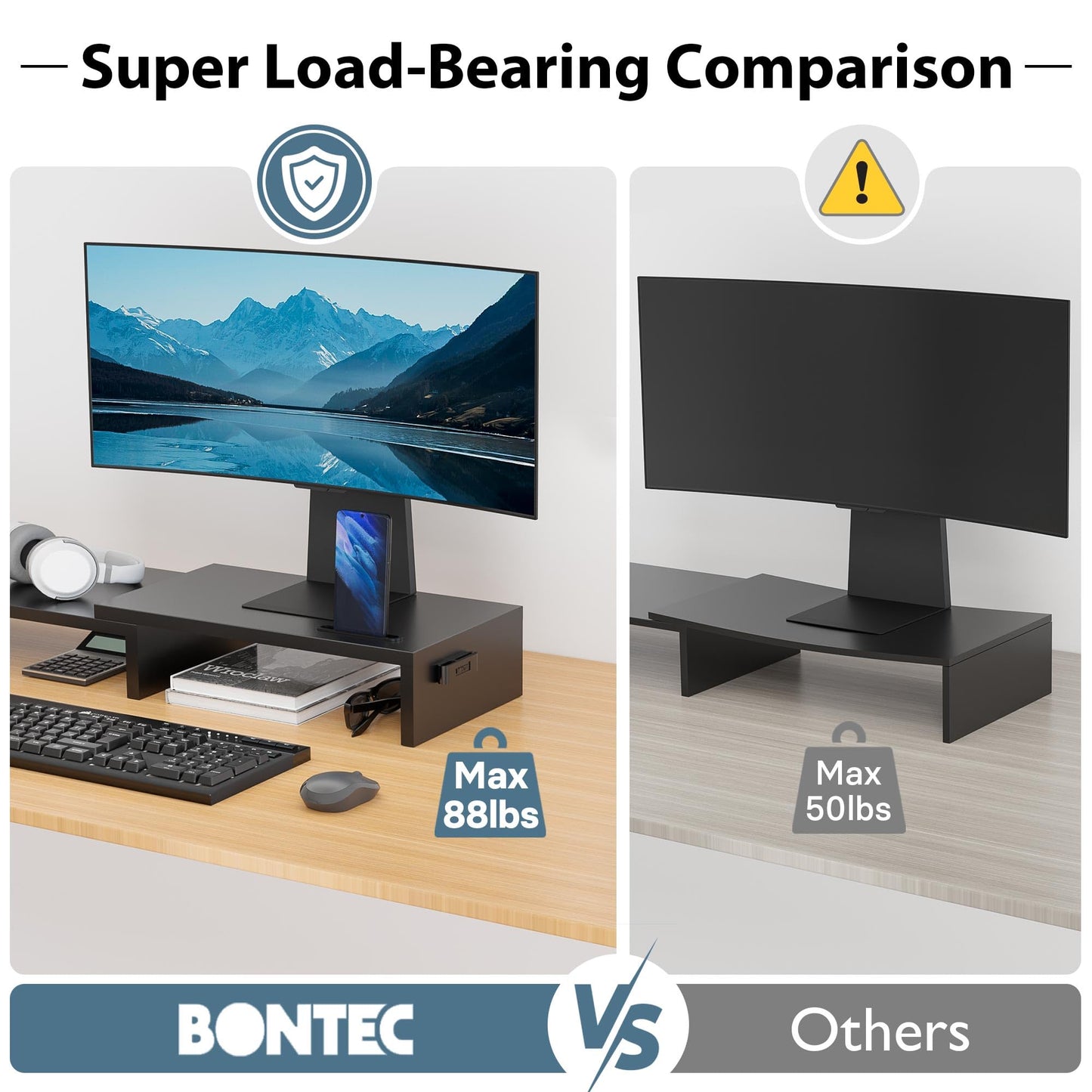 BONTEC Dual Monitor Stand Riser, Adjustable Length & Swivel Angle, Pink | Ergonomic Wooden Desktop Organizer with Smartphone Holder, Computer Monitor Stand for PC, Laptop, Printer and Large Storage BST202