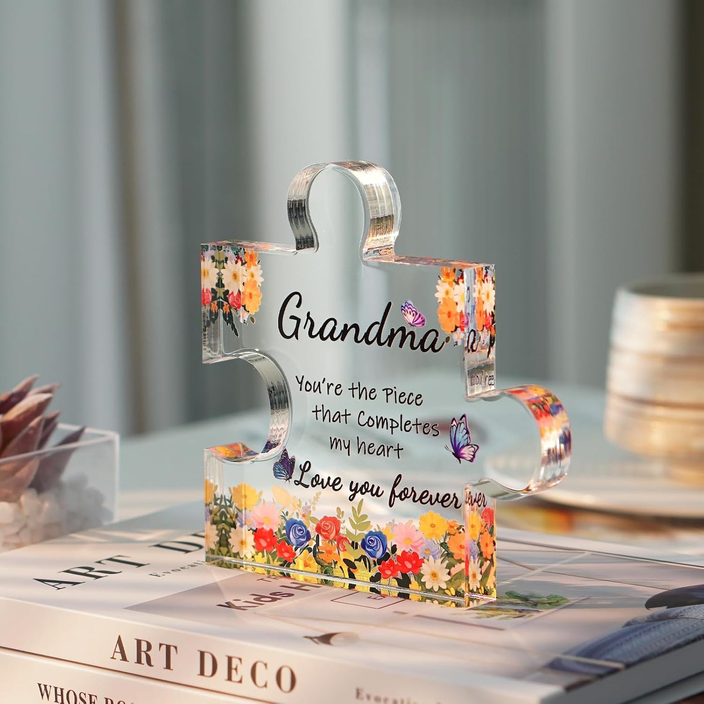 ADDWel Mothers Day Gifts for Grandma - Great Grandma Gifts from Grandkids - Cute Presents for Grandma Birthday Christmas Stocking Stuffers Thanksgiving - Fancy Engraved Acrylic Block Puzzle Piece BST326H