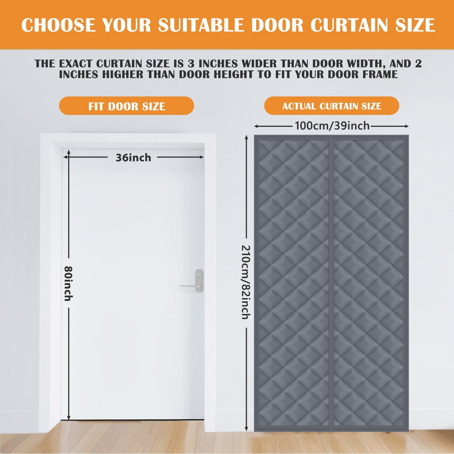 Fanfanwin 2 Sets Magnetic Thermal Insulated Curtains for Doors Winter Thicken Quilted Oxford Cotton Door Cover Waterproof Window Attic Blanket for Cold Weather(Gray,36" X 80")