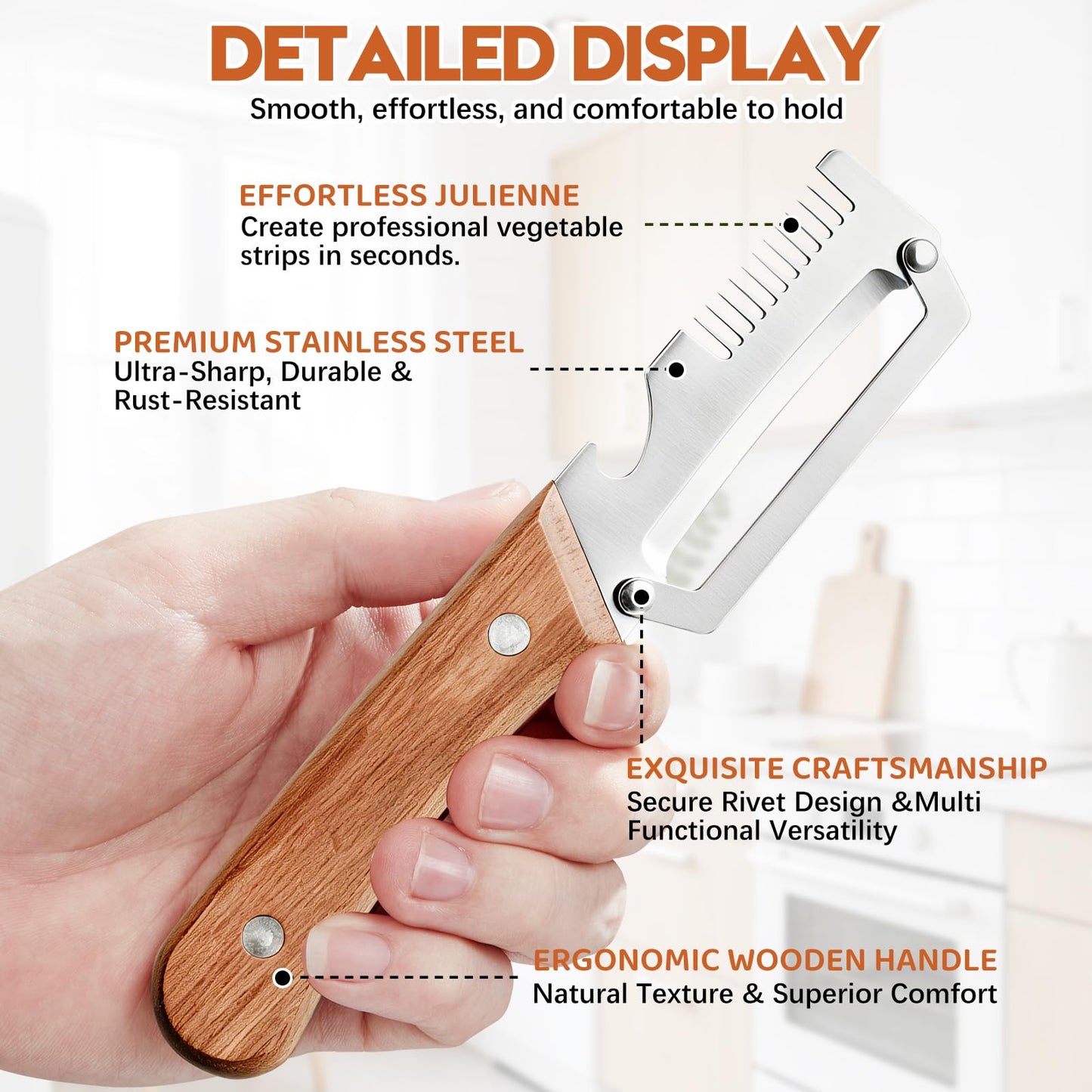 Left & Right Hand Vegetable Peeler Set with Bottle Opener, Thickened Stainless Steel Wide Blade for Smooth Peeling, Wooden Handle Kitchen Peeler for Fruits & Vegetables BST326L