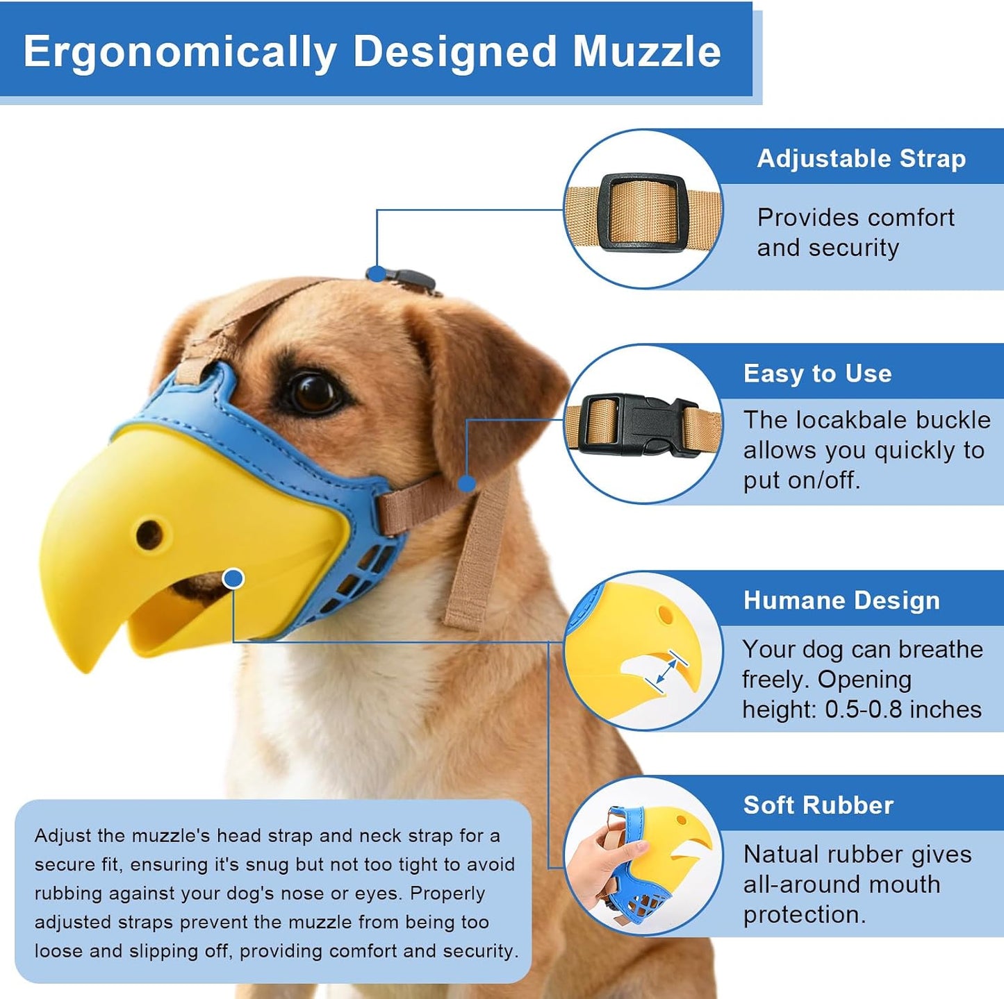 Dog Muzzle for Small Dogs, Bite Proof & Anti Licking - Soft TPR Safety Muzzle with Adjustable Hawk-Beak Design for Walking, Grooming, Vet Visits, Gentle and Breathable WN420