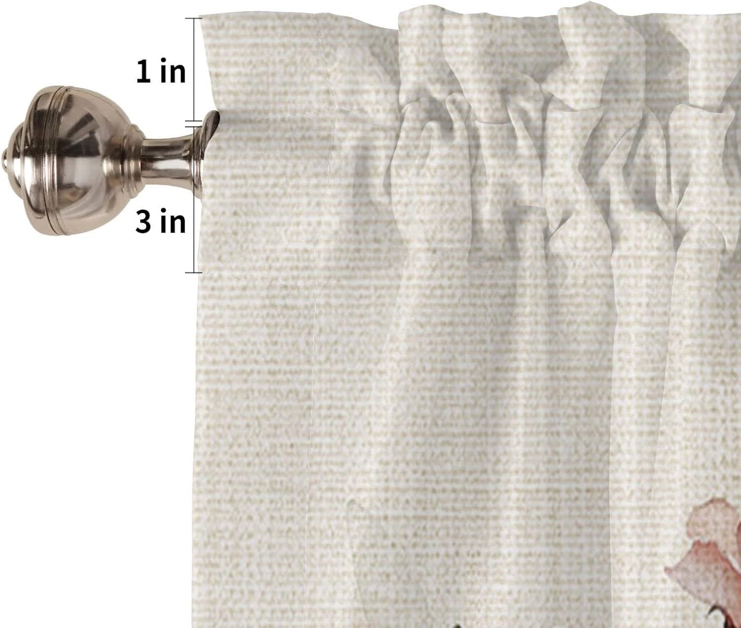 Spring Rose Curtain Valances for Windows, Wild Flowers Butterfly Linen Texture Rod Pocket Valance Window Treatments Botanical Short Curtains for Kitchen Bathroom Living Room 54 x 18 Inches, 1 Panel BST220