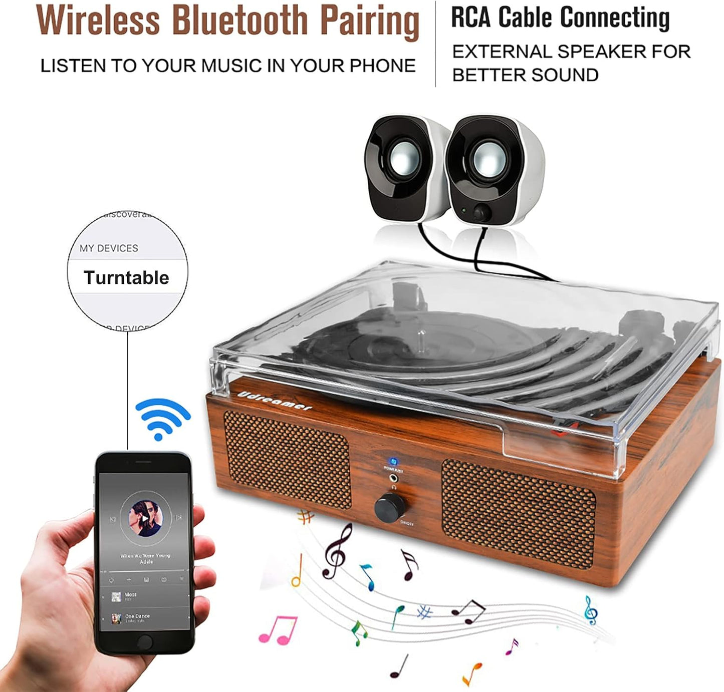 Vinyl Record Player Wireless Turntable with Built-in Speakers and USB 30