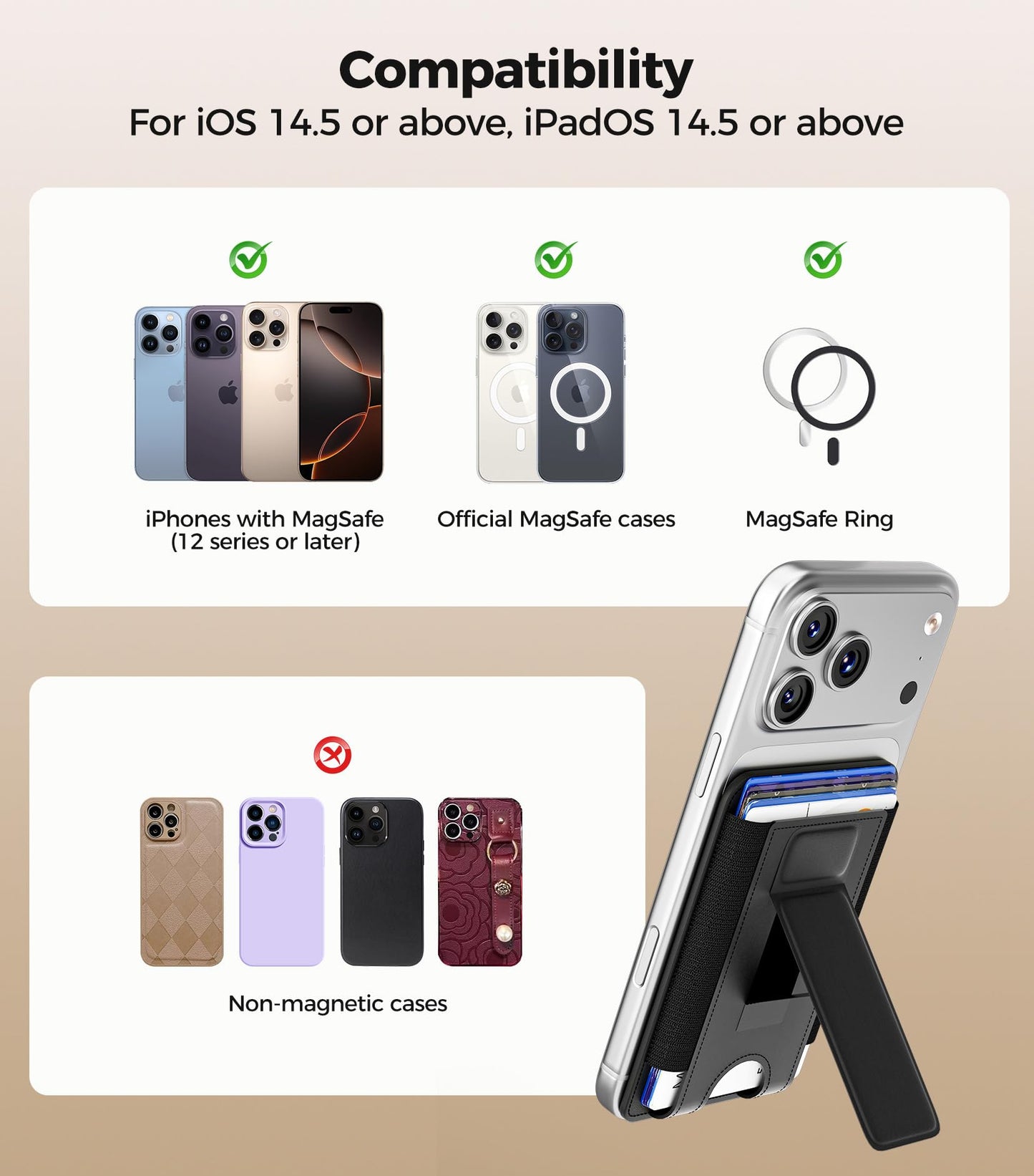 for MagSafe Wallet, Works with Apple Find My, 5-Card RFID Holder with Stand Also Grip, Strong Magnetic Wallet for iPhone 17/16/15/14/13/12 Pro Max Air Plus, Wireless Charging, Brown BST220