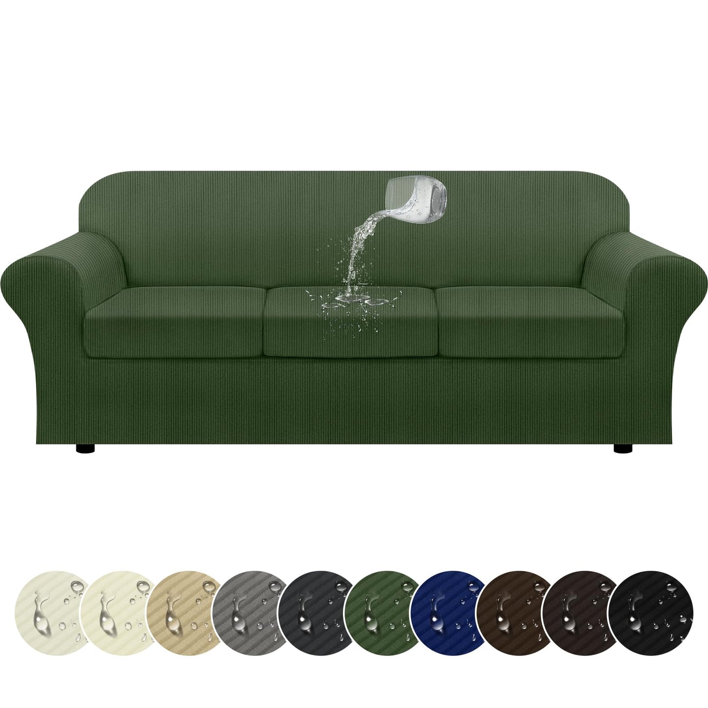 Waterproof Chair Cover with Arms 2-Piece Set Striped Slipcover for 1 Separate T Cushion Couch - TPU Fabric Armchair Covers Leakproof Couch Protector for Kids, Pets(Chair, Beige) BST220