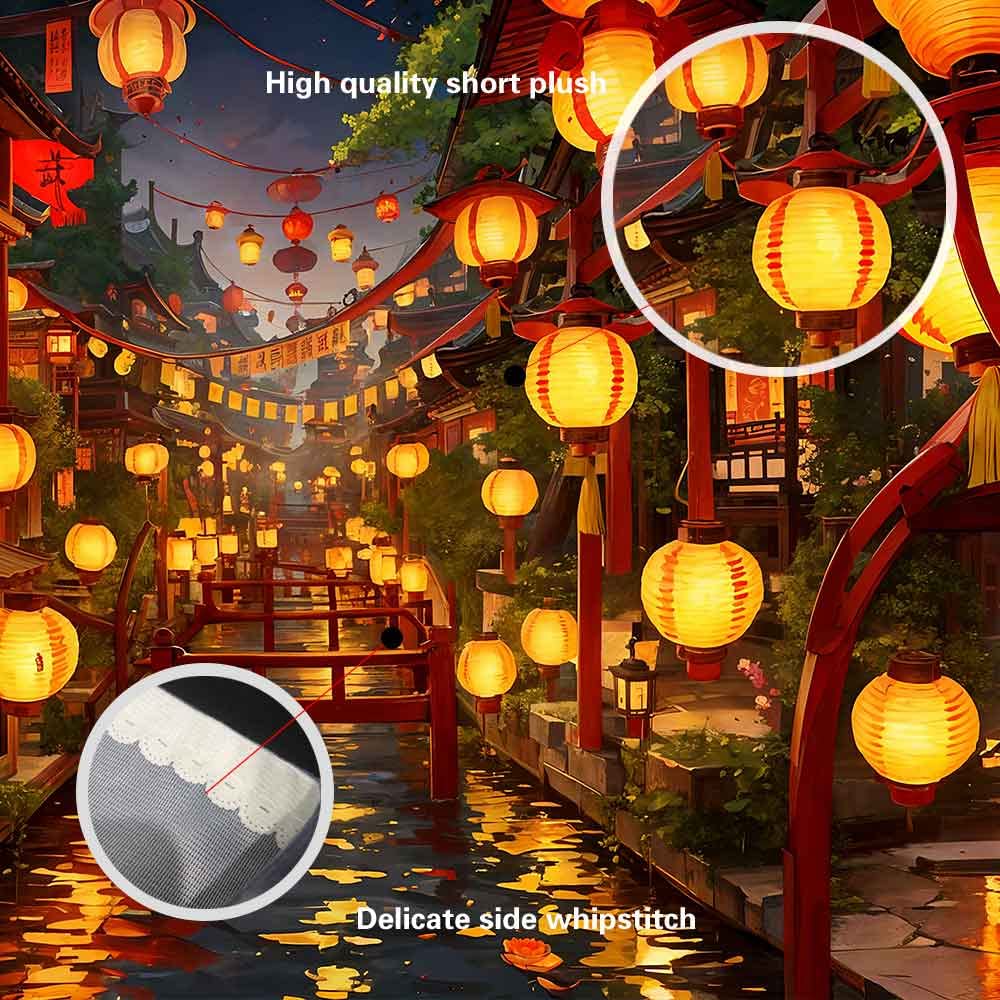 Ine Ive Japanese Tapestry Wall Hanging Large Size 93x71 Inch | Traditional Japan Streets filled with lanterns tapestry for Bedroom Living Room Dorm Office Restaurant Wall Decor BST202