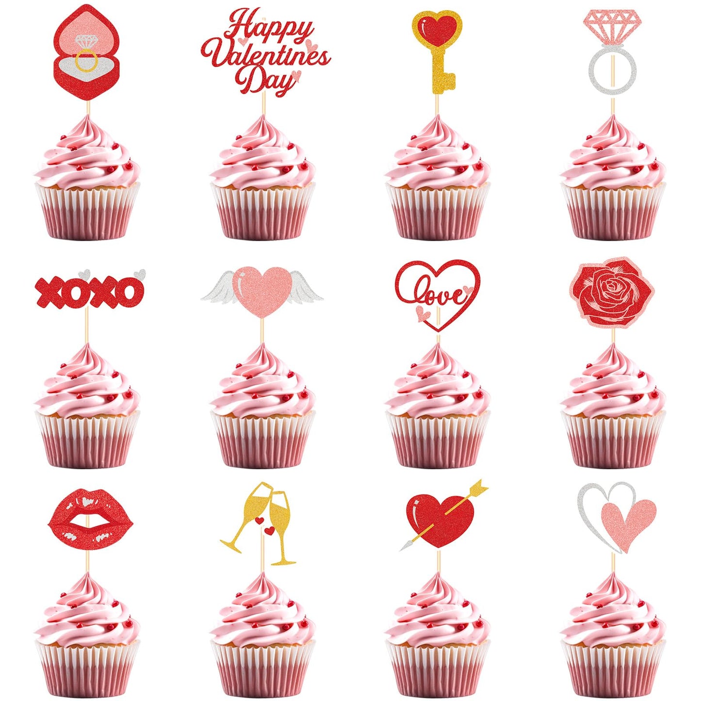 48 Pack Casino Cupcake Toppers Glitter Poker Chips Dices Mini Slot Machine Cupcake Picks for Las Vegas Casino Night Theme Birthday Party Baby Shower Decoration Supplies BST220
