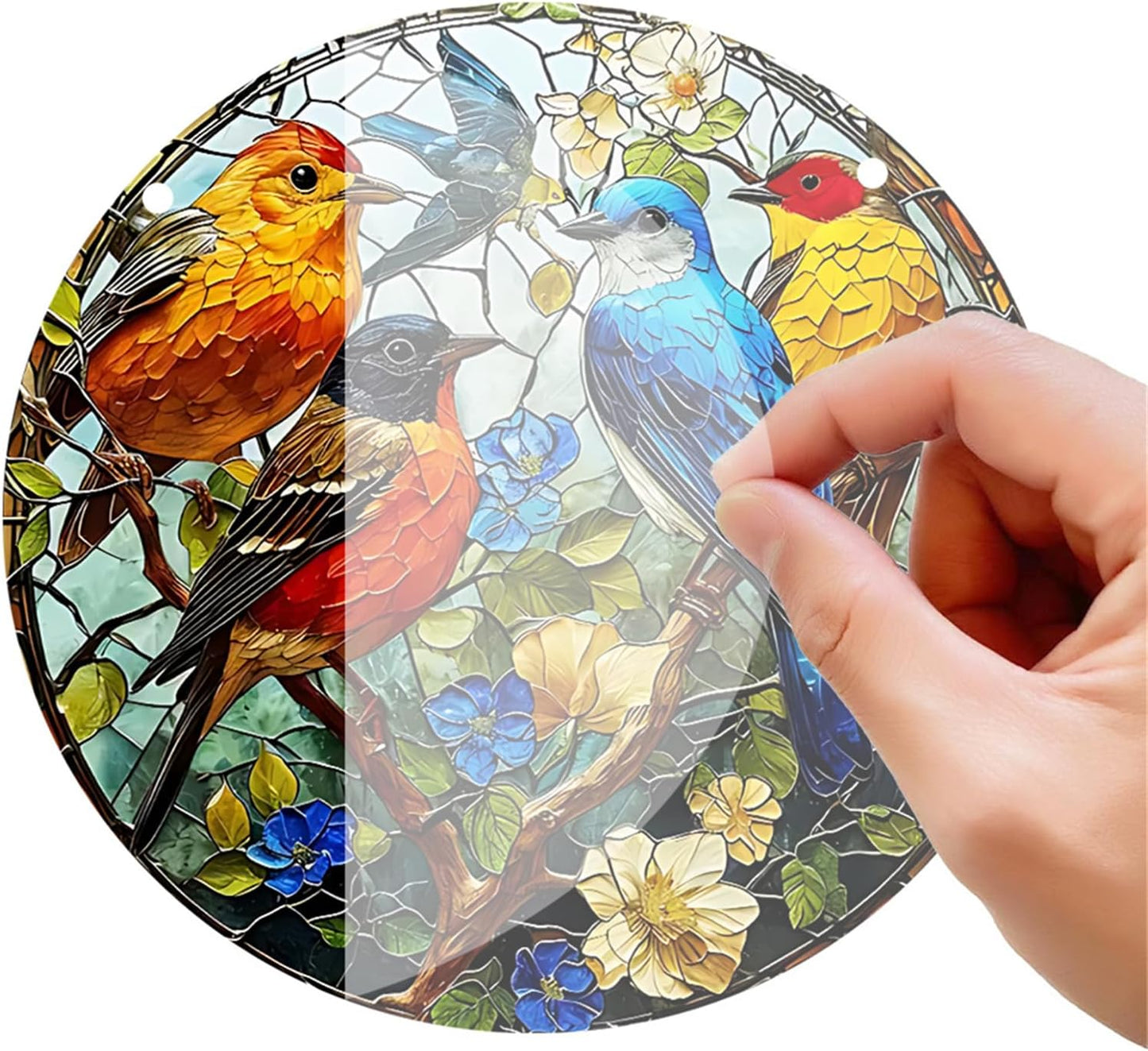 Sparrow Stained Suncatchers for Windows Birds on a Branch Flowers Natural Scenery Hanging Acrylic Panels, Bedroom Garden Kitchen Wall Art Decoration Gifts for Women Mom Grandma Teacher BST220
