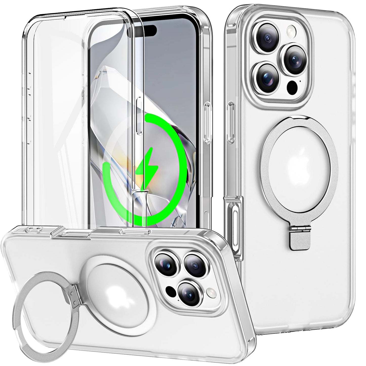 for iPhone 13 Pro Full Body Shockproof Case with Magnetic Invisible Stand [Compatible with MagSafe] Built-in Screen Protector Military Drop ProtectionTranslucent Phone Cover -Hot Pink WN420