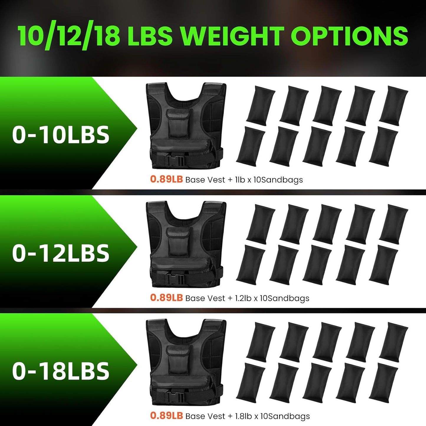 Adjustable Weighted Vest for Women, Customizable 0-18 lbs Strength Training Vest with 10 Removable Sandbag, Breathable Design, Reflective Safety Strips for Running, Hiking, and Fitness WN420
