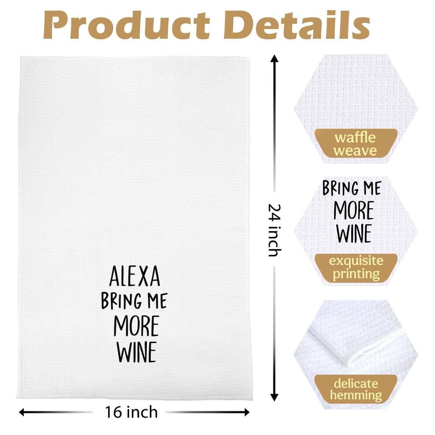 Funny Wine Kitchen Decor - Wine Gifts Waffle Dish Towels for Kitchen, Hostess Gifts Hand Towels, Housewarming Gift Tea Towel, 16x24 Inch BST220