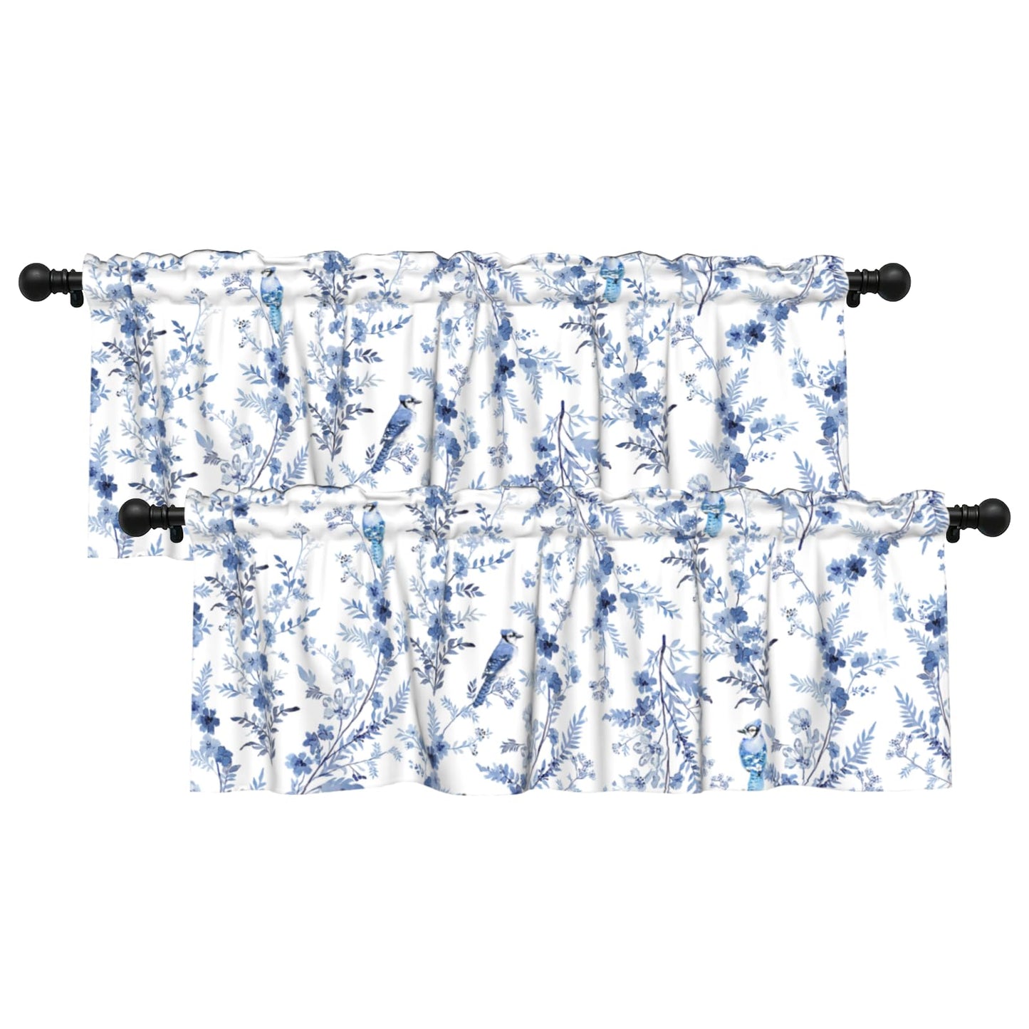 Patriotic Valance for Kitchen 2 Pack 54"x18" American Flag Curtains for Windows Red White Blue Stars 4th of July Independence Day Eucalyptus Leaf Window Treatment Rod Pocket Valance for Home Decor BST326L