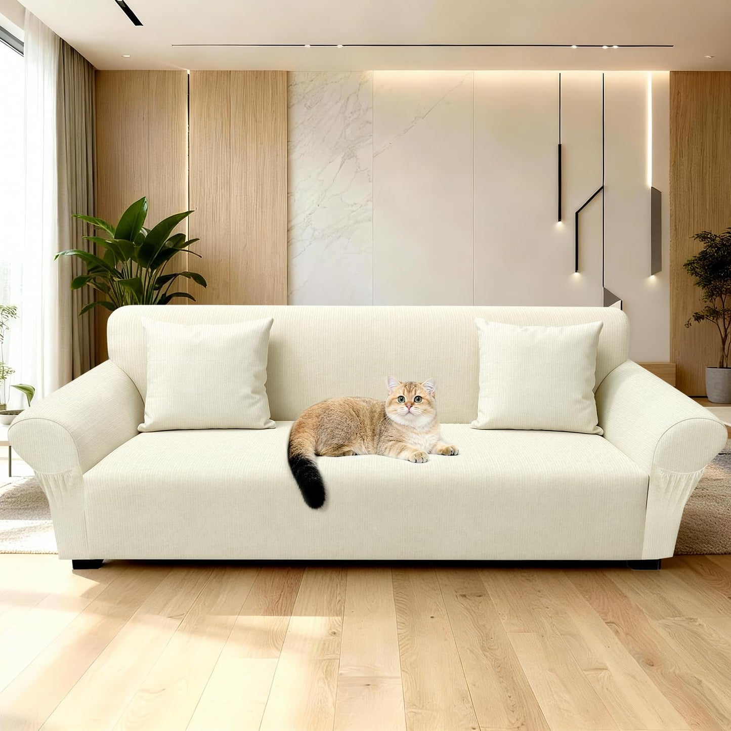 Sofa Slipcover with 2 Pillow Cover for 3 Cushion Couch, Non Slip Furniture Protector with Elastic Bottom, Washable Sofa Cover for Kids, Pets (Sofa, Navy) BST326H