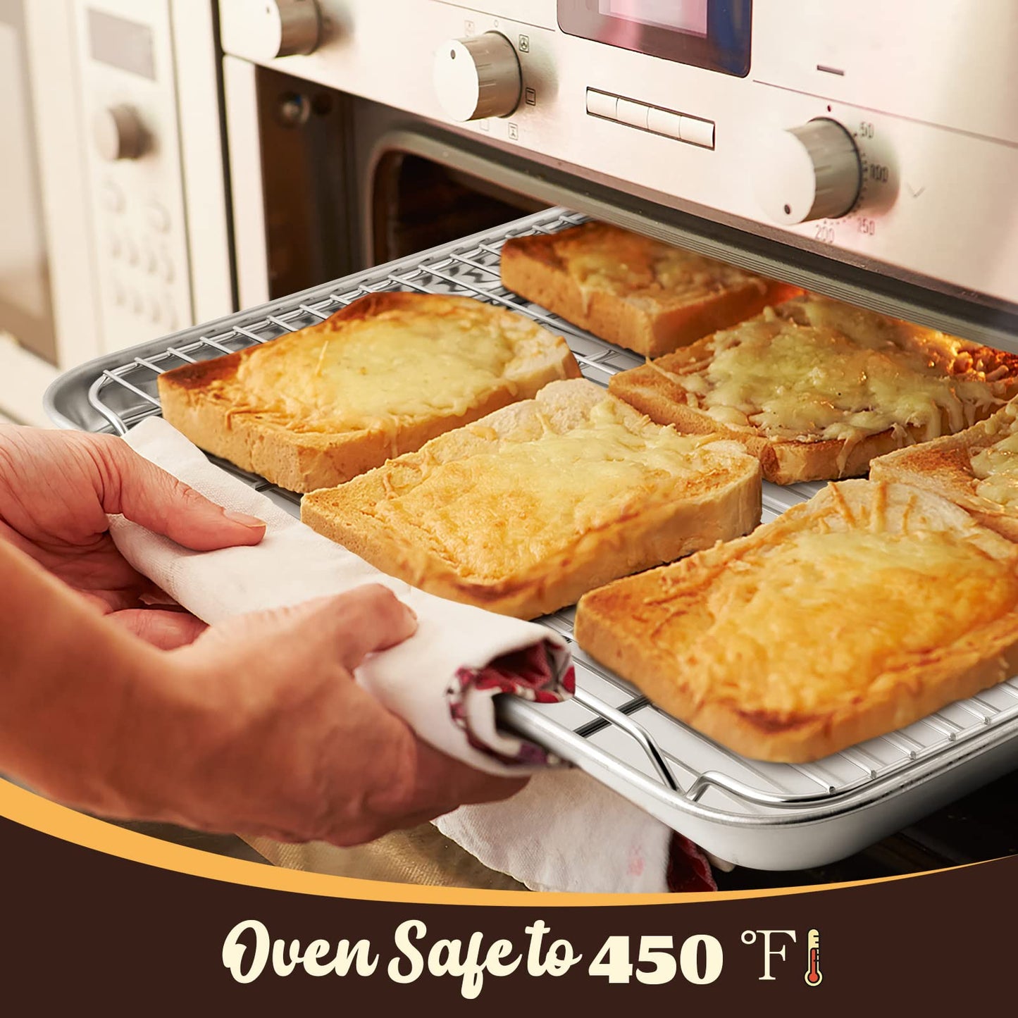 E-far Cookie Sheet with Rack Set, Half Sheet Baking Pan for Oven Cooking, 18”x13” Stainless Steel Rimmed Tray with Wire Cooling Rack for Roasting Broiling Bacon Meat Steak - Dishwasher Safe BST220