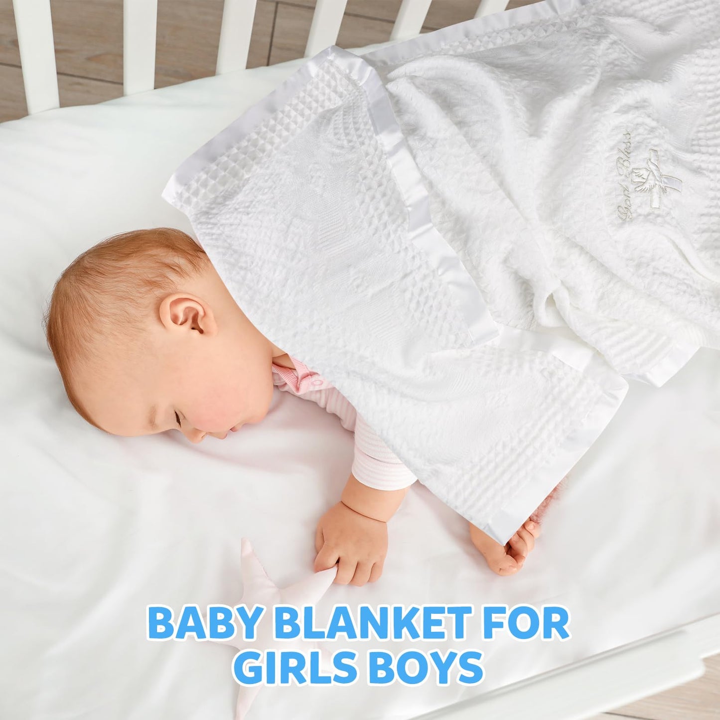 Baby Blanket White Baptism Gifts for Girl Boys First Communion Christening Christian Gifts for Kids White Soft Crochet Knitted Towel BST326H