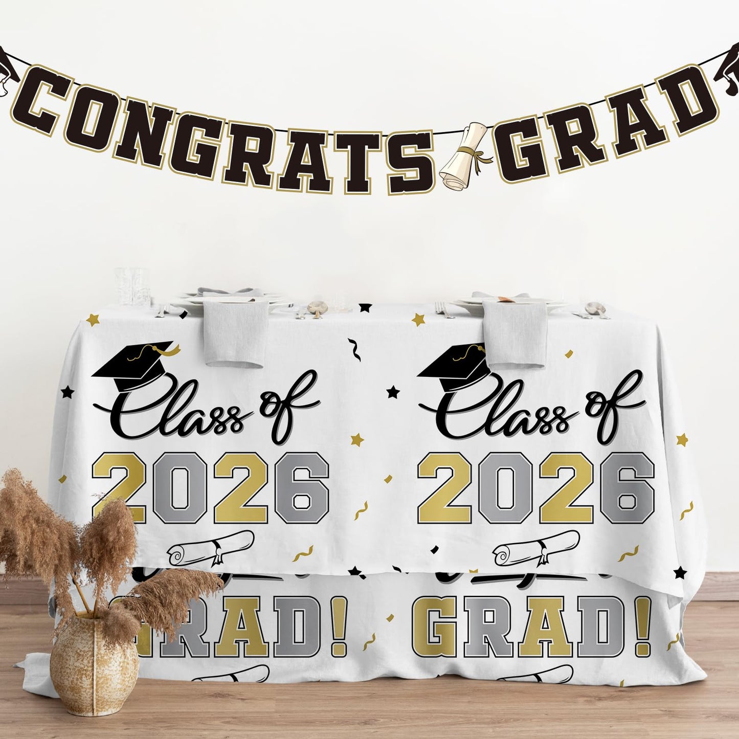 Gatherfun 2026 Graduation Decorations : 2-Pack Congrats Grad Disposable Tablecovers - Class of 2026 Red Themed Table Cloths, for Graduation Party Supplies & Graduation Backdrop, 54" X 108" BST326L