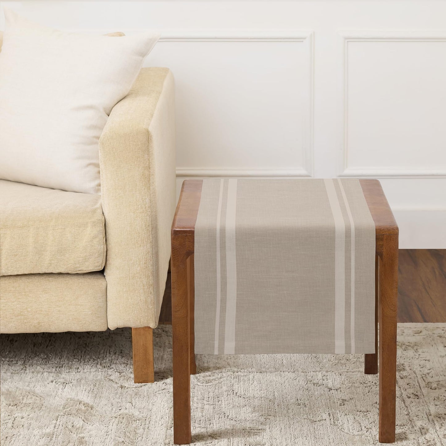 Solino Home 100% Pure Linen Table Runner, 14 x 60 in, Black, French Stripe | Table Runners for dining, hallway and console tables | woven stripe, mitered corners | Black and White | OEKO-TEX Certified BST326SOLH