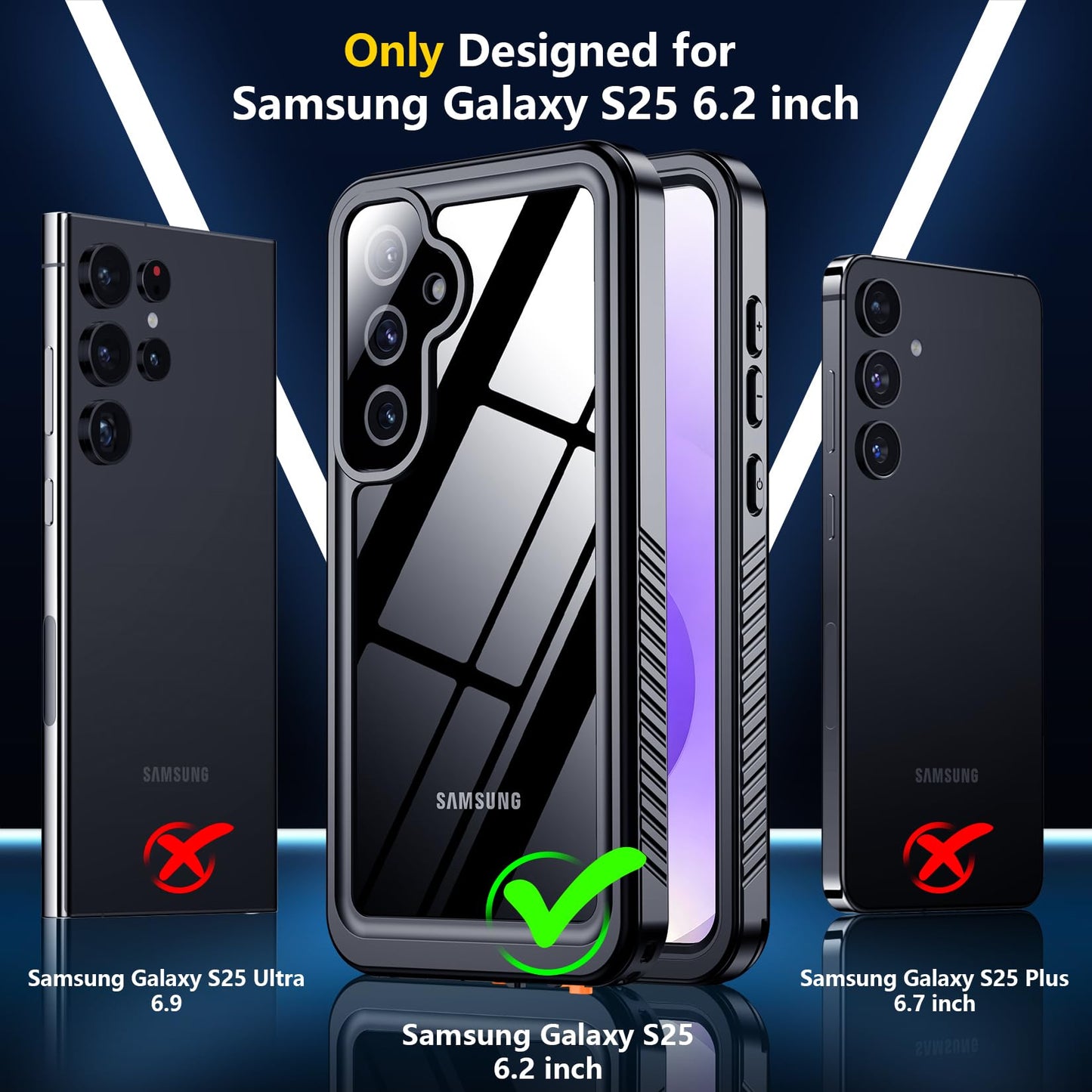 SPIDERCASE Designed for Samsung Galaxy S23 Case Waterproof,Built-in Screen & Camera Lens Protector[IP68 Underwater][Military Grade Shockproof] Full Body Protection Phone Case, Black/Clear WN420
