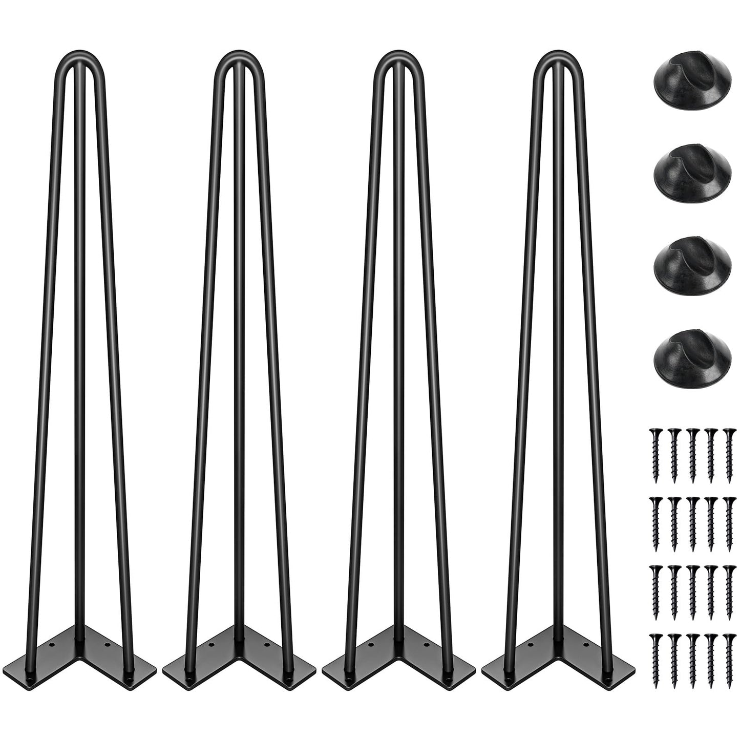 SMARTSTANDARD 16 Inch Hairpin Table Legs, 3 Steel Rods 1/2 Inch Pipe Diameter, 800lbs Load Capacity, Mid-Century Style for Coffee Table, Side Table, Night Stand (Black, 4PCS) BST220