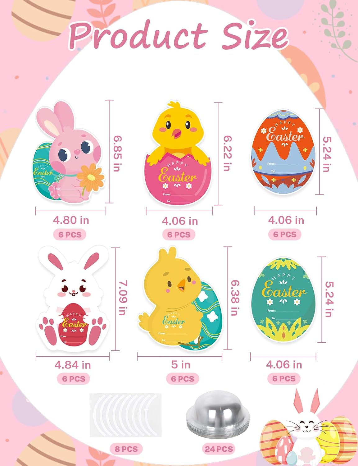 24 Pack Easter Cards for Classroom Exchange - Bubble Gum Machine Design with Round Holders, DIY Bunnies Eggs Chick Candy Cards for School Spring Party Favors, Gifts, Crafts & Rewards (6 Styles) BST326H