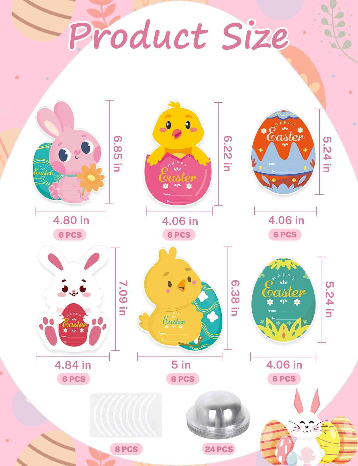 24 Pack Easter Cards for Classroom Exchange - Bubble Gum Machine Design with Round Holders, DIY Bunnies Eggs Chick Candy Cards for School Spring Party Favors, Gifts, Crafts & Rewards (6 Styles) BST326H