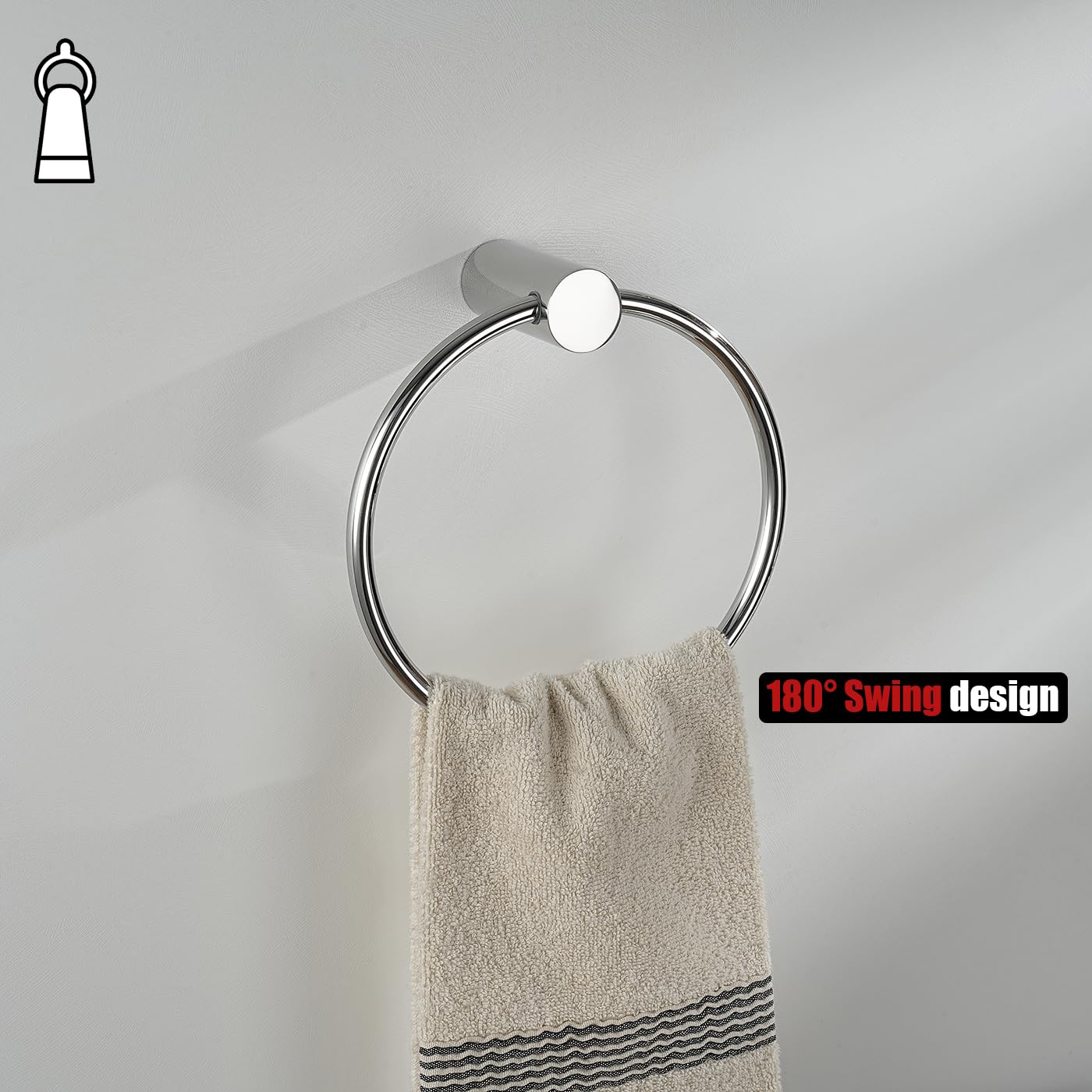 JQK Black Towel Ring, 304 Stainless Steel Matte Black Hand Towel Holder for Bathroom, Wall Mount, TR630-PB BST220