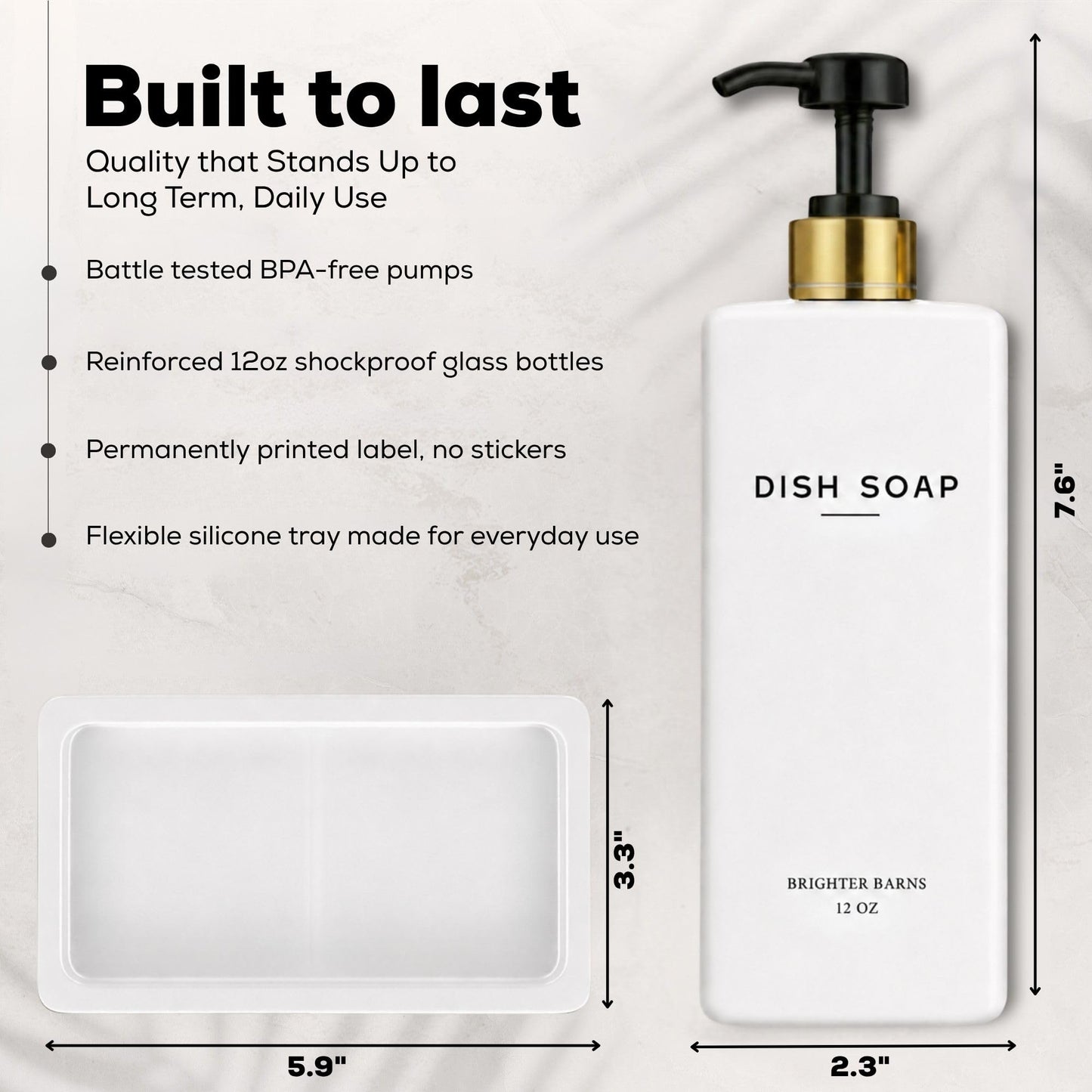 Glass Hand and Dish Soap Dispenser Set by Brighter Barns - Kitchen Soap Dispenser Set with Tray & Pump - Refillable Glass Bottles for Sink - Neutral Kitchen Accessories for Airbnb, Restaurants (Clear) BST326H