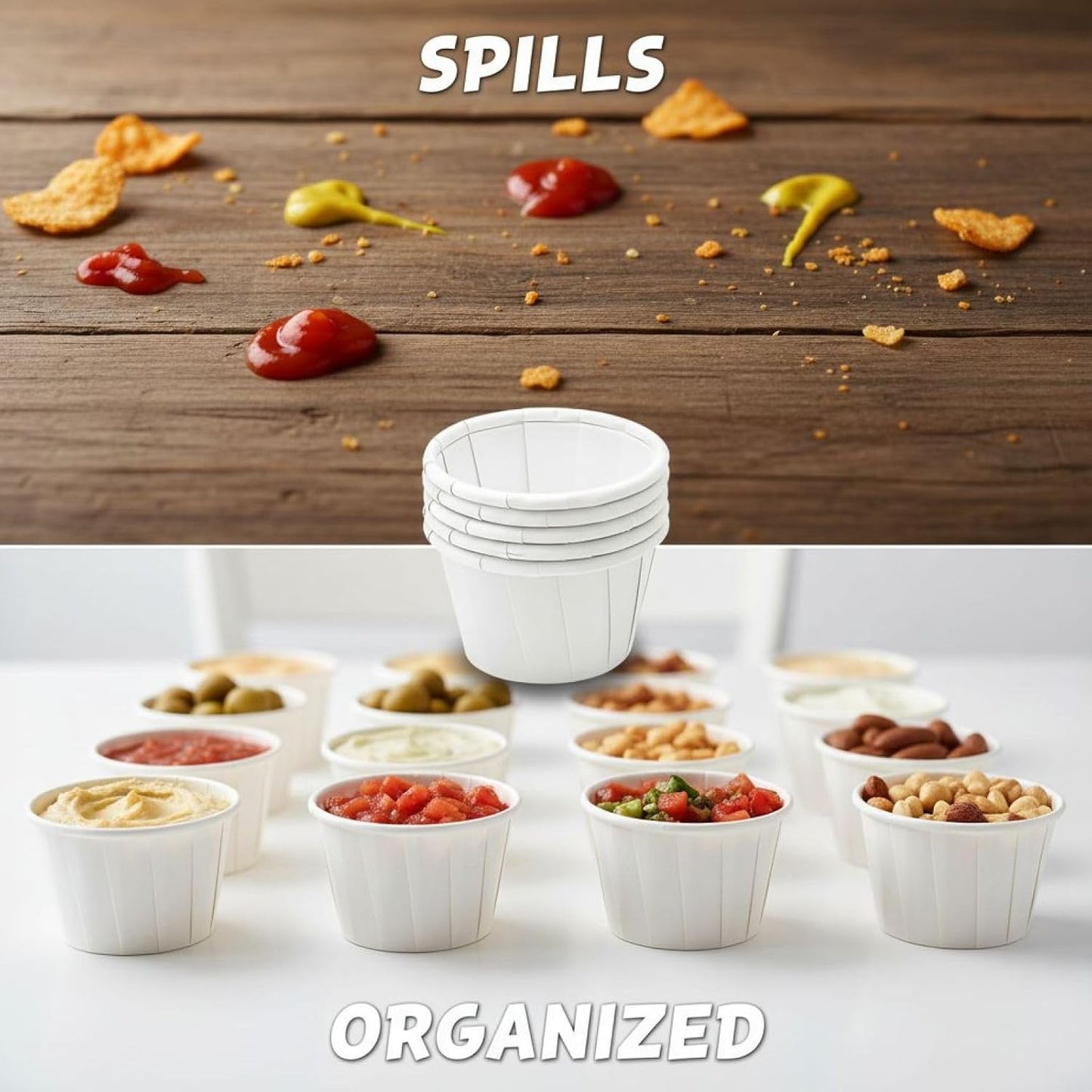 500 Pcs Disposable Food Safe Paper Cups, Waterproof Oil-Proof Condiment Cups with Rolled Rim, Pleated Design, Stable Base for Tasting, Sampling, Sauces, Snacks BST202
