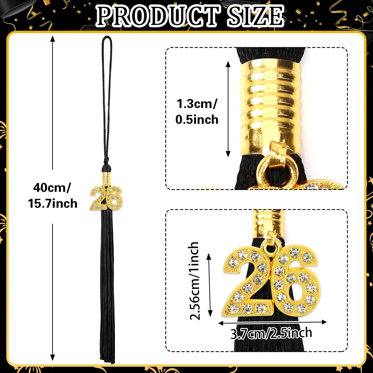 JULMELON 2026 Graduation Tassel, 2026 Graduation Cap Tassel with Bling Charm for 2026 Graduate Hat Ceremonies Accessories (Black) BST220