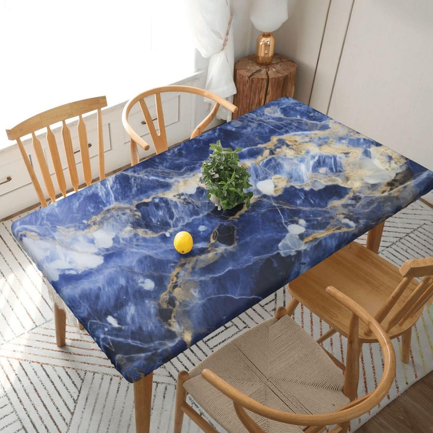 Blue Marble Rectangle Tablecloth with Elastic Edge, 5FT Table Cloths Washable Reusable Rectangular Table Cover for Kitchen Dining Party, 60" L X 30" W BST202