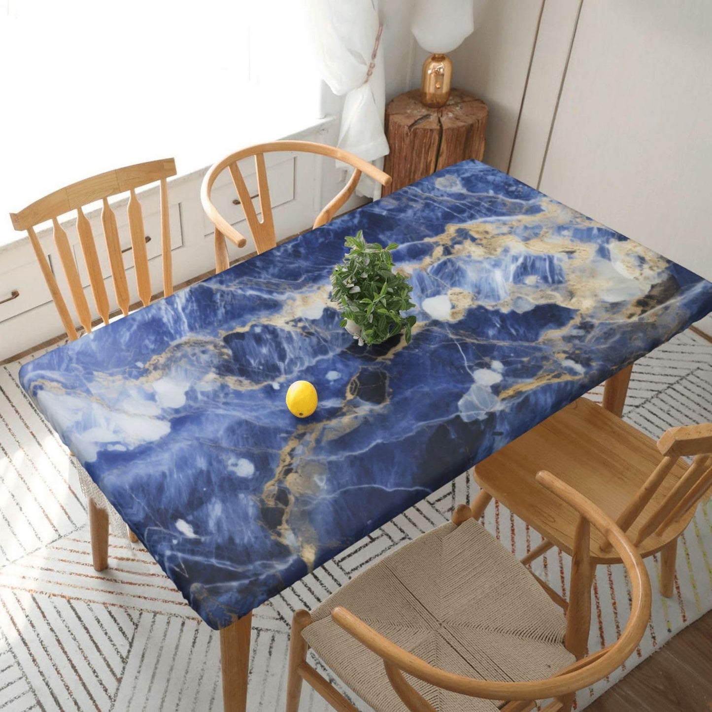 Blue Marble Rectangle Tablecloth with Elastic Edge, 5FT Table Cloths Washable Reusable Rectangular Table Cover for Kitchen Dining Party, 60" L X 30" W BST202