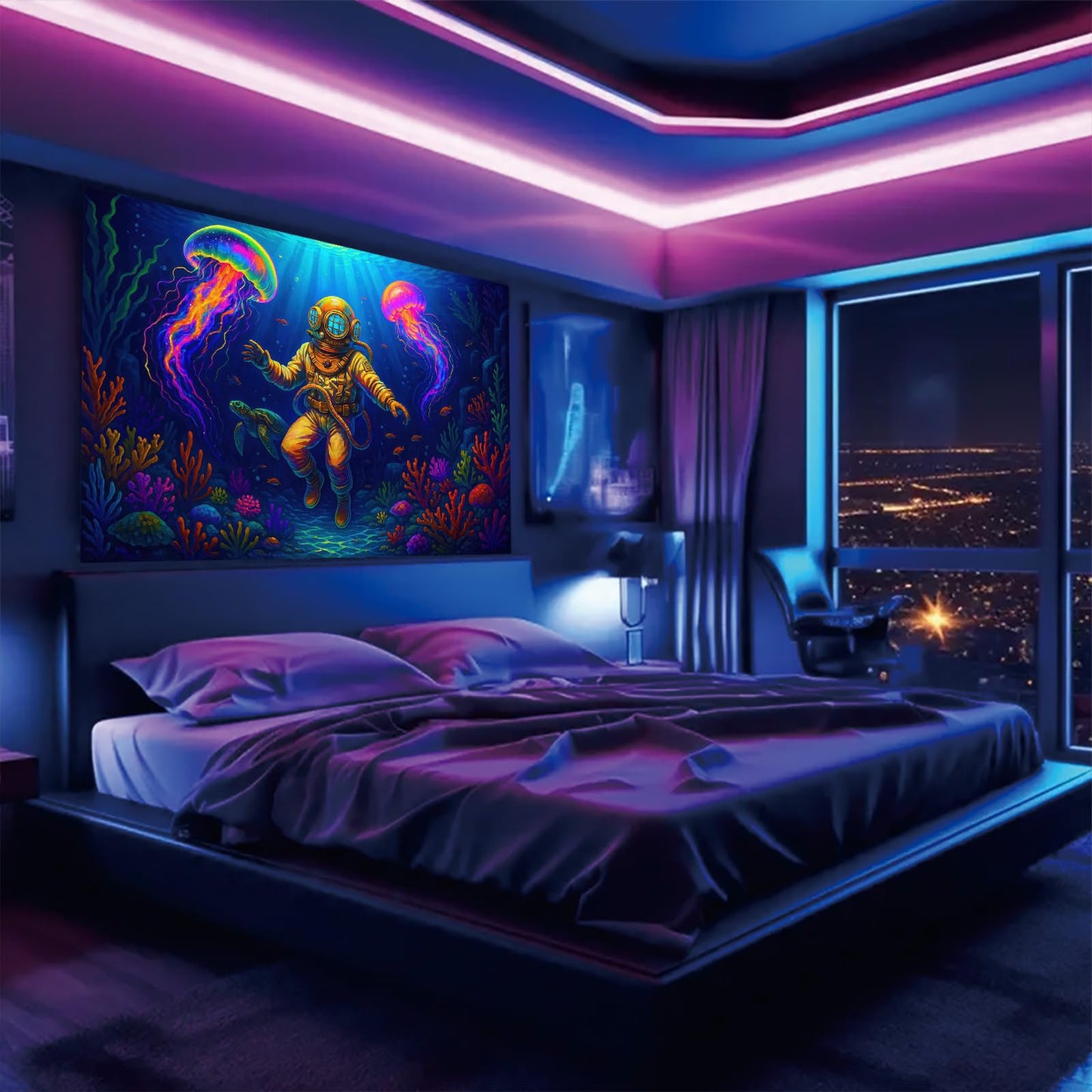 Starlit Patio Astronaut Blacklight Tapestry Trippy Forest Moon Vortex UV Reactive Galaxy Wall Hanging Psychedelic Space Poster Fluorescent Sci Fi Room Decor for Bedroom Dorm Gaming Lounge 78 x 59 Inch BST220