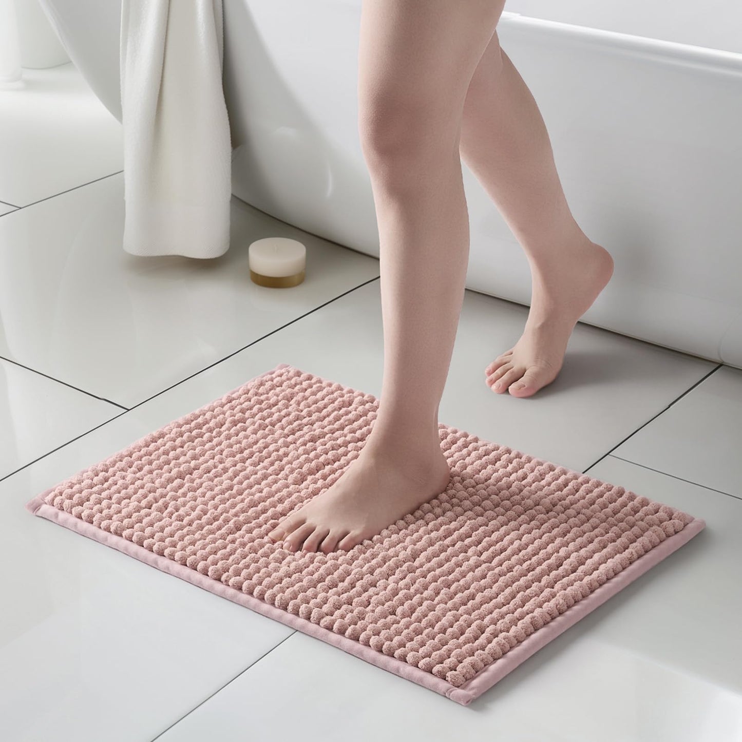 FRESHMINT Thick Chunky Chenille Bathroom Rug, Black, 20"x32" | Non-Slip Backing, Water Absorbent Surface, Machine Washable Care, Cushioned Comfort, Bathroom Floor Use BST220