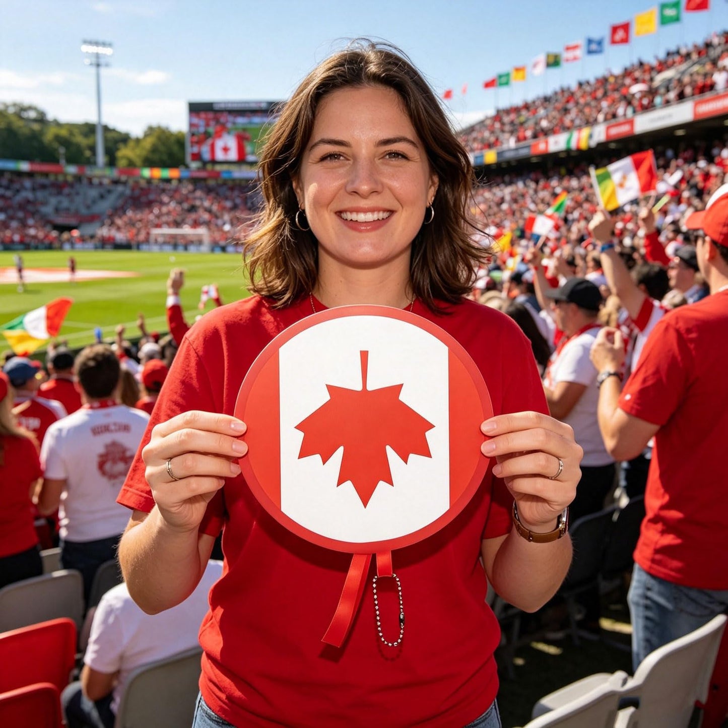 2026 World Cup Canada Flag Folding Hand Fans 3 PCS, 8.2" Fabric Round Foldable Fans with Matching Storage Pouches, Portable Hanging Fans for Game Day and Party Canada BST220