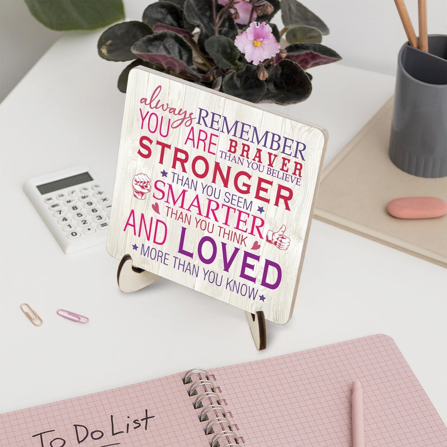 Inspirational Pink Gifts for Women Desk Sign, Encouragement Gift for Women, Cheer Up Gifts Desk Wood Plaques, Coworker Motivational Signs for Birthday, Thinking of You Gift for Womens BST220