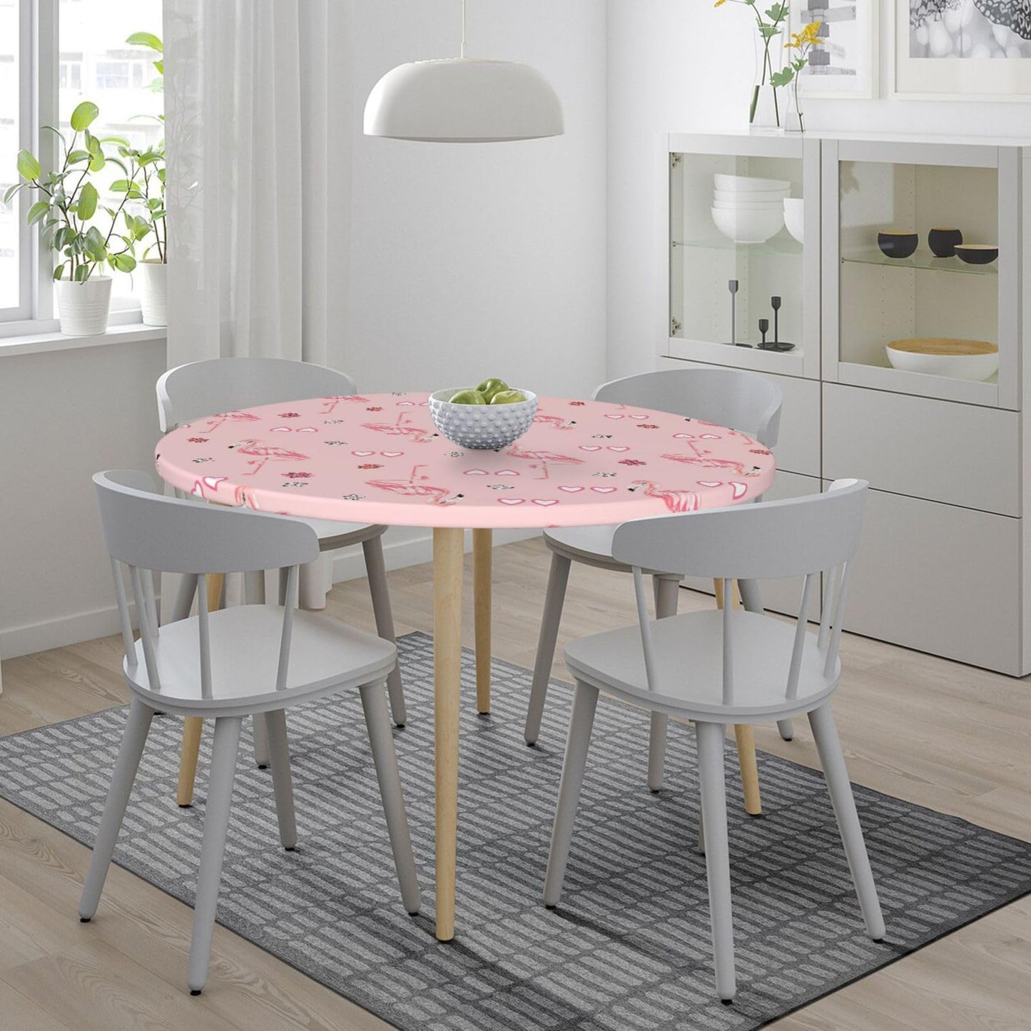 Blue Petal Mandala Pattern Tablecloth with Elastic Edge, Round Table Cover Washable Reusable Bohemian Table Cloths for Kitchen Dining Party, Medium (Fits 45-50 in) BST202