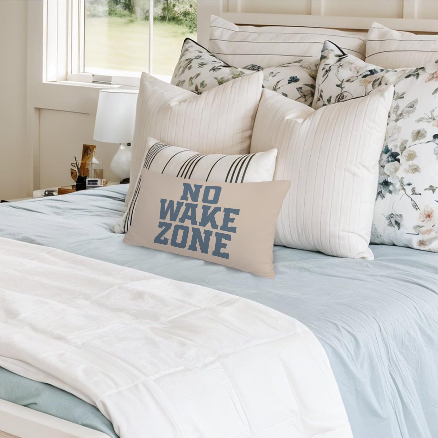 Coastal Beach Girly Room Decor 12x20 Pillow Cover, Preppy Beach Navy Blue Bikini Striped Decorative Lumbar Pillow Covers for Girls Bedroom College Dorm Sofa Couch BST326L