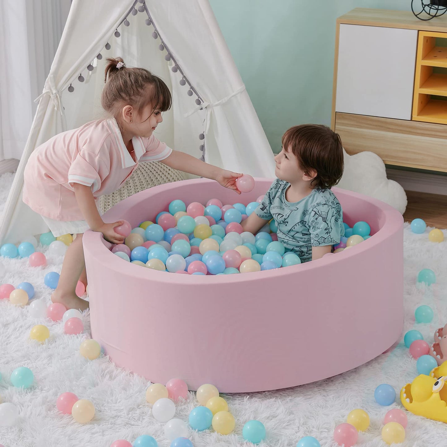 SHJADE Foam Ball Pit, 35.4"x 11.8" Ball Pits for Toddlers-Pink | Soft Memory Sponge Round Playpen Ball Pool for Kids, Ideal Gift for Babies, Indoor and Outdoor Game, Balls not Included DD1210