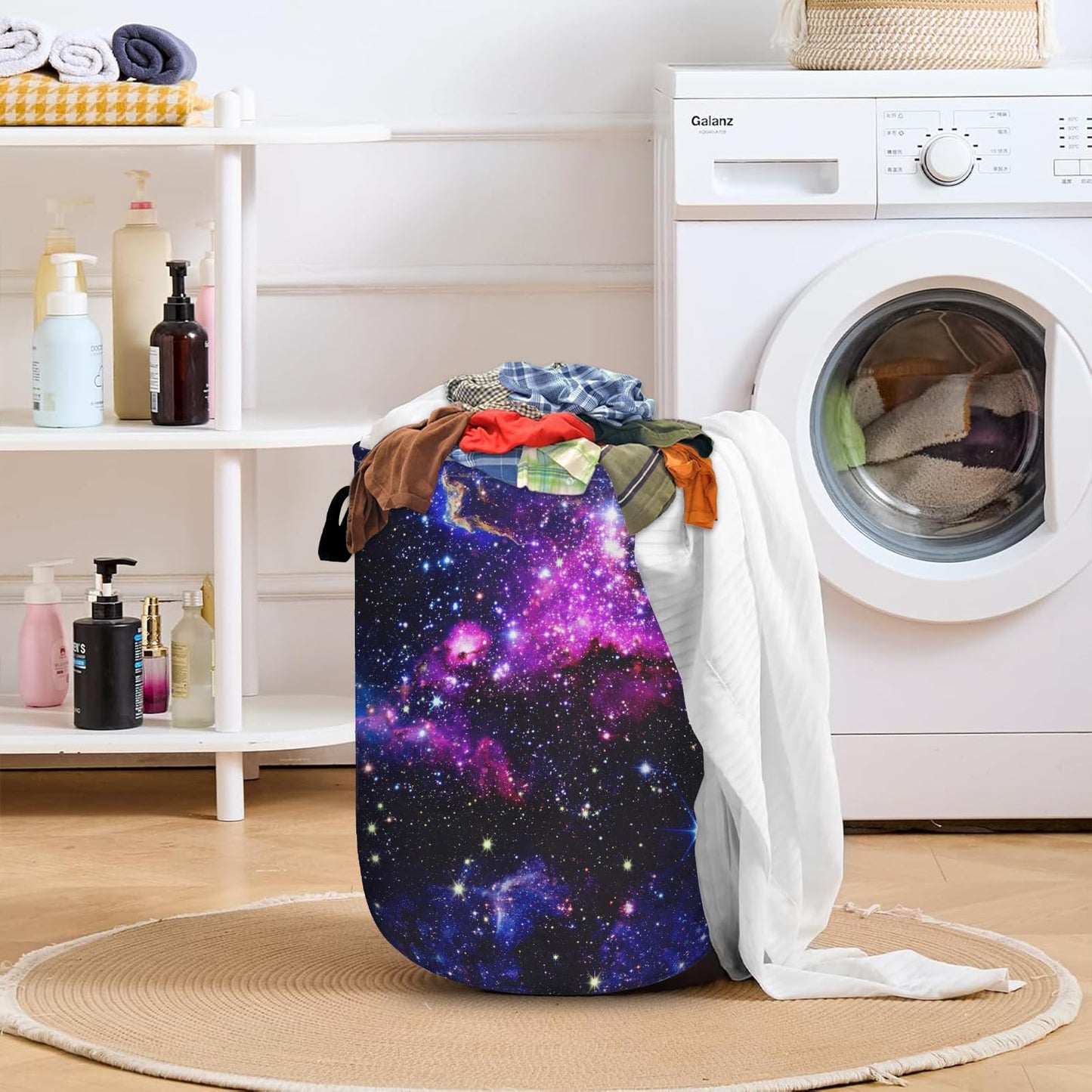 Nature Cow Print Laundry Basket with Sturdy Handles, Cow Skin Collapsible Oxford Cloth Laundry Hamper Organizer Basket for Bathroom Bedroom 15.7x20 Inch BST220