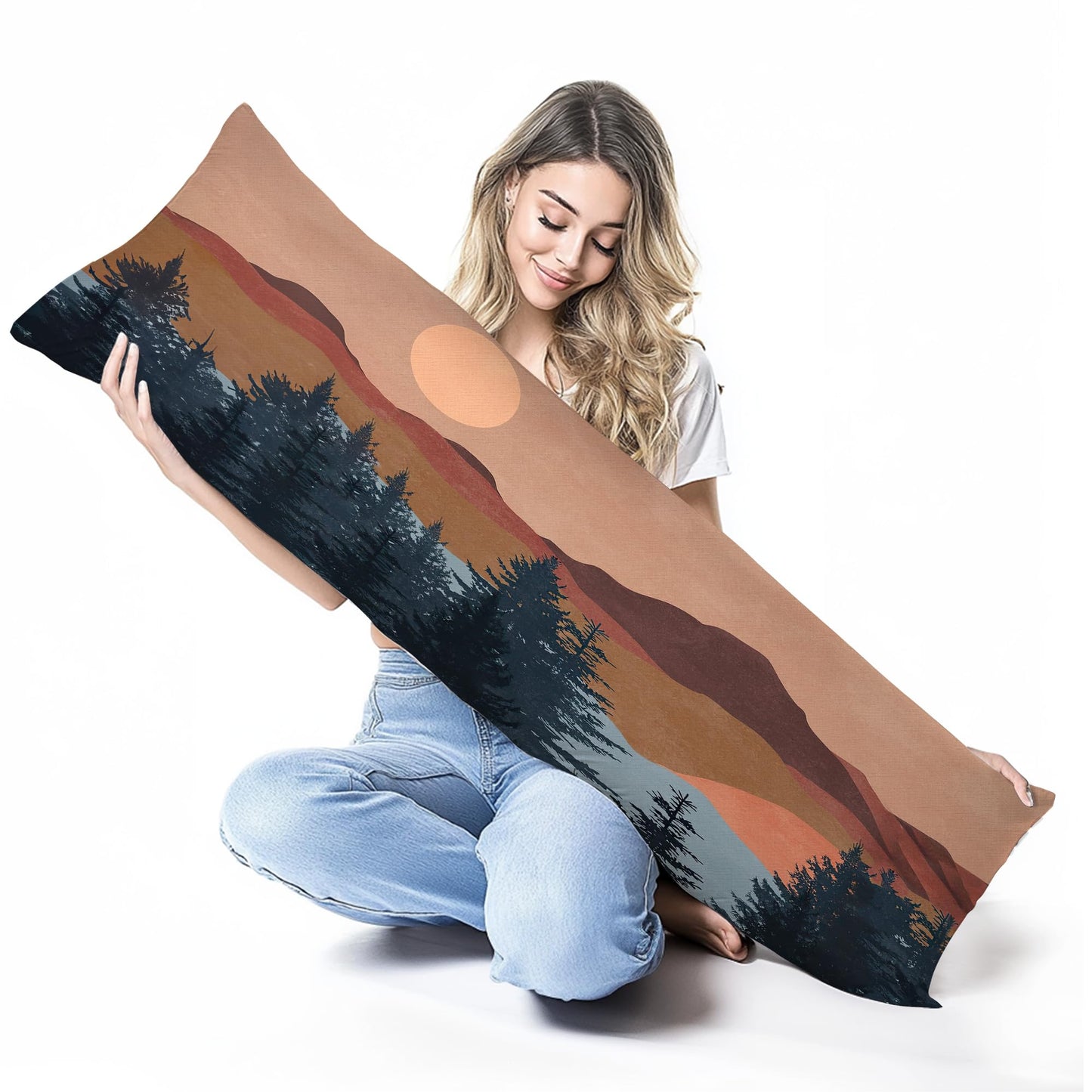 Boho Sun Sunshine 21x54 Body Pillow Cover Case, Modern Neutral Boho Horizontal Sun Sunset Sunrise Decorative Long Hug Pillow Cases for Bed Couch BST220