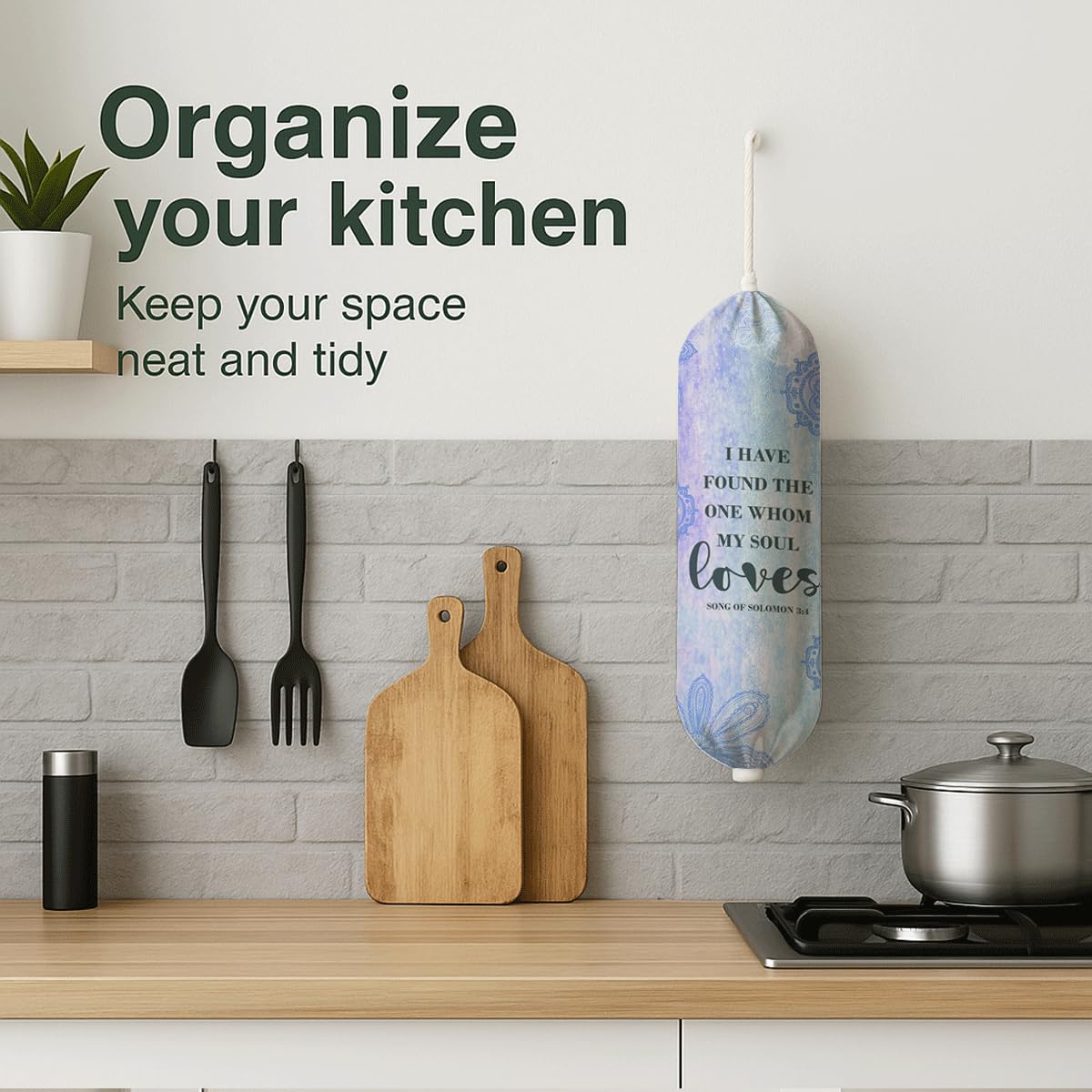 Plastic Bag Holder, The Way Page 16 Plastic Bag Holder Christian Decor, Reusable Hanging Trash Bags Dispenser, Christian Kitchen Gifts for Women Plastics Bags Holders with Bible Verse BST202