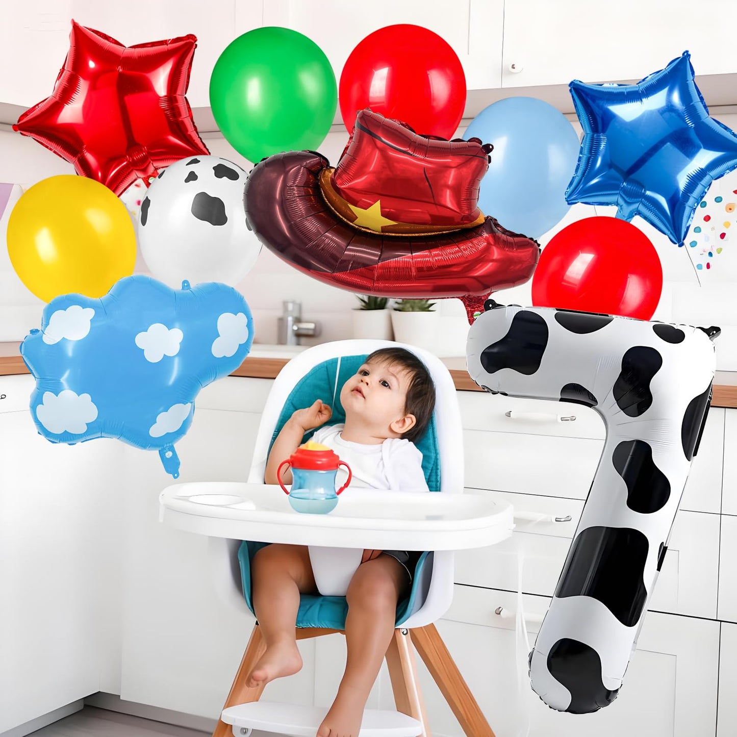 11-Pack Cowboy Theme Balloon Set, Farm Theme Decorations, Balloons with Hats and Clouds, Boys and Girls Birthday Party Supplies (1) BST202