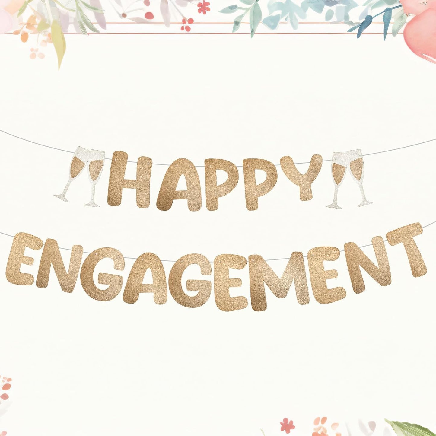 Happy Engagement Banner, Pre-Strung Glitter Engagement Party Decorations Congratulations Engaged Banner Wedding Bachelorette Party Supplies (Champagne Gold) BST202