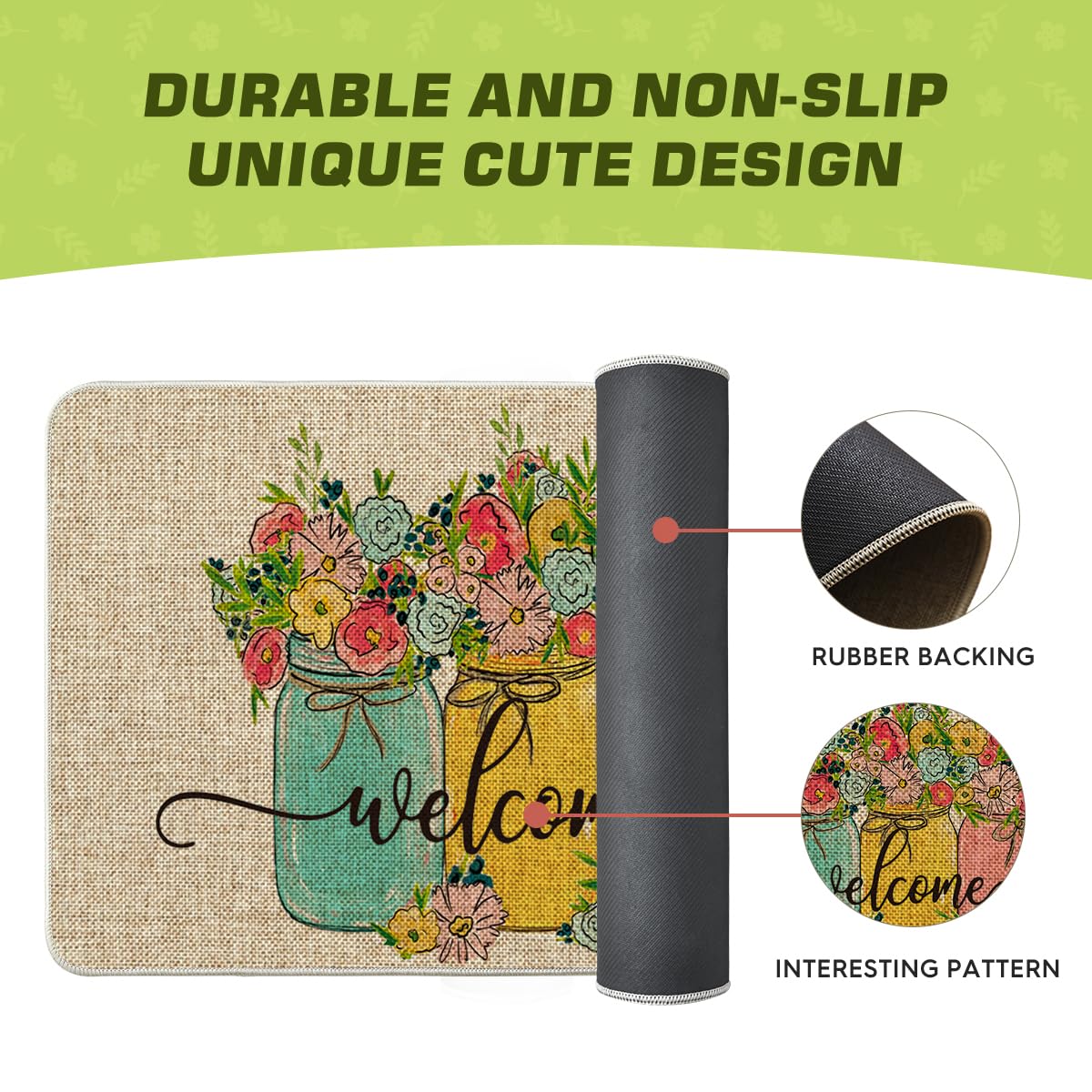 Artoid Mode Vase Hello Spring Semicircular Doormat, Seasonal Summer Low-Profile Yard Floor Switch Mat for Indoor Outdoor 17 x 29 Inch BST202