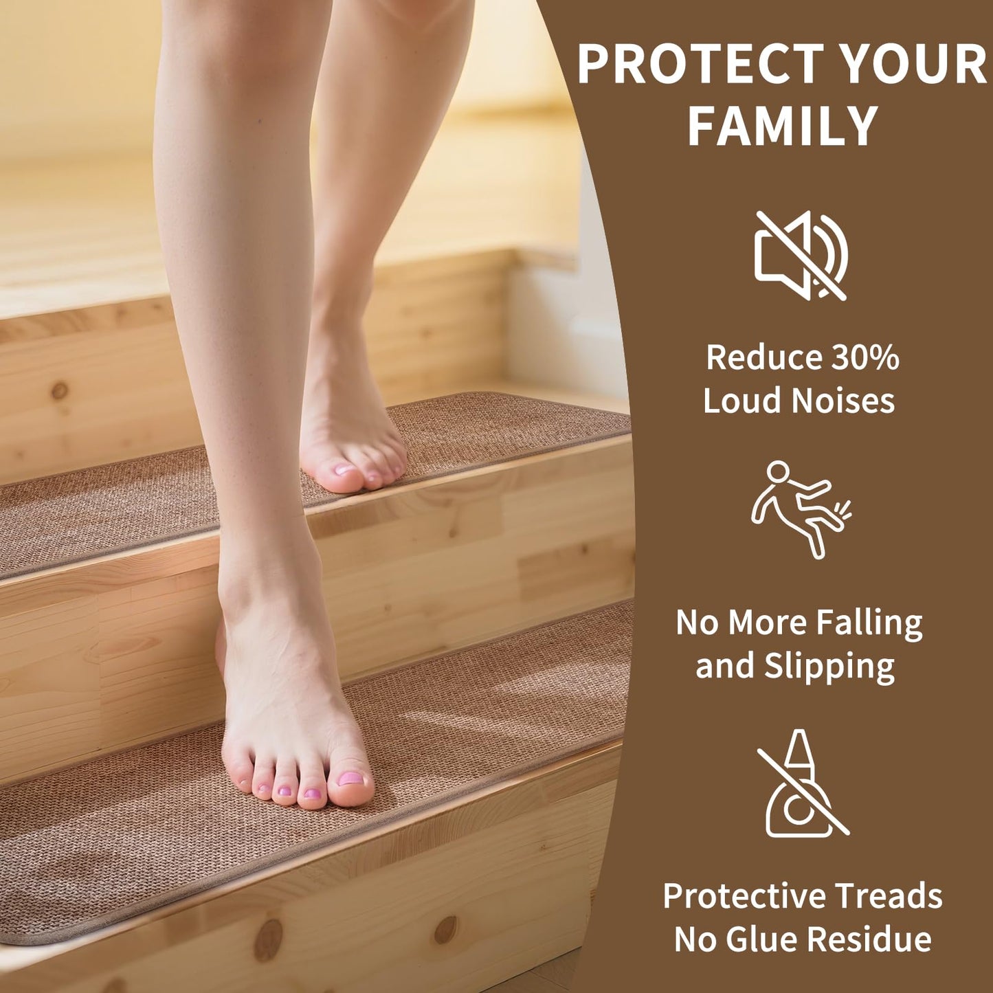 YDKGL Stair Treads Non Slip Indoor 4PCS, Rubber Backing Stair Runner Rugs for Wooden Steps, Residue Free Stair Carpet Treads for Kids Elders and Pets, Machine Washable Stair Mats, Gray, 8" x 30" WN420