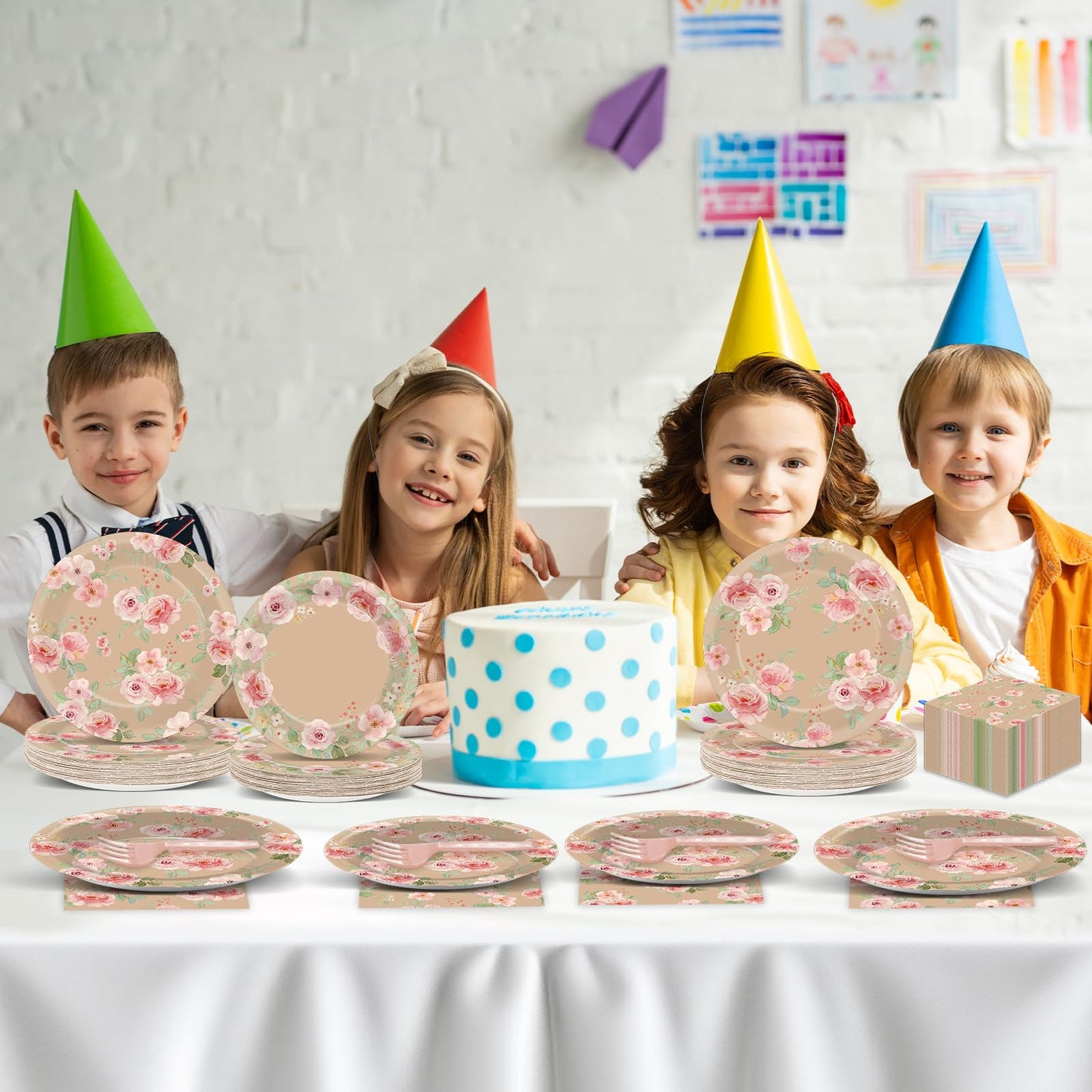 96Pcs Wildflower Party Supplies Floral Themed Paper Plates Napkins Wildflower Butterfly Tableware Disposable Dinnerware Decoration Set for Girls Birthday Wedding Bridal Baby Shower Party Table Decor BST202